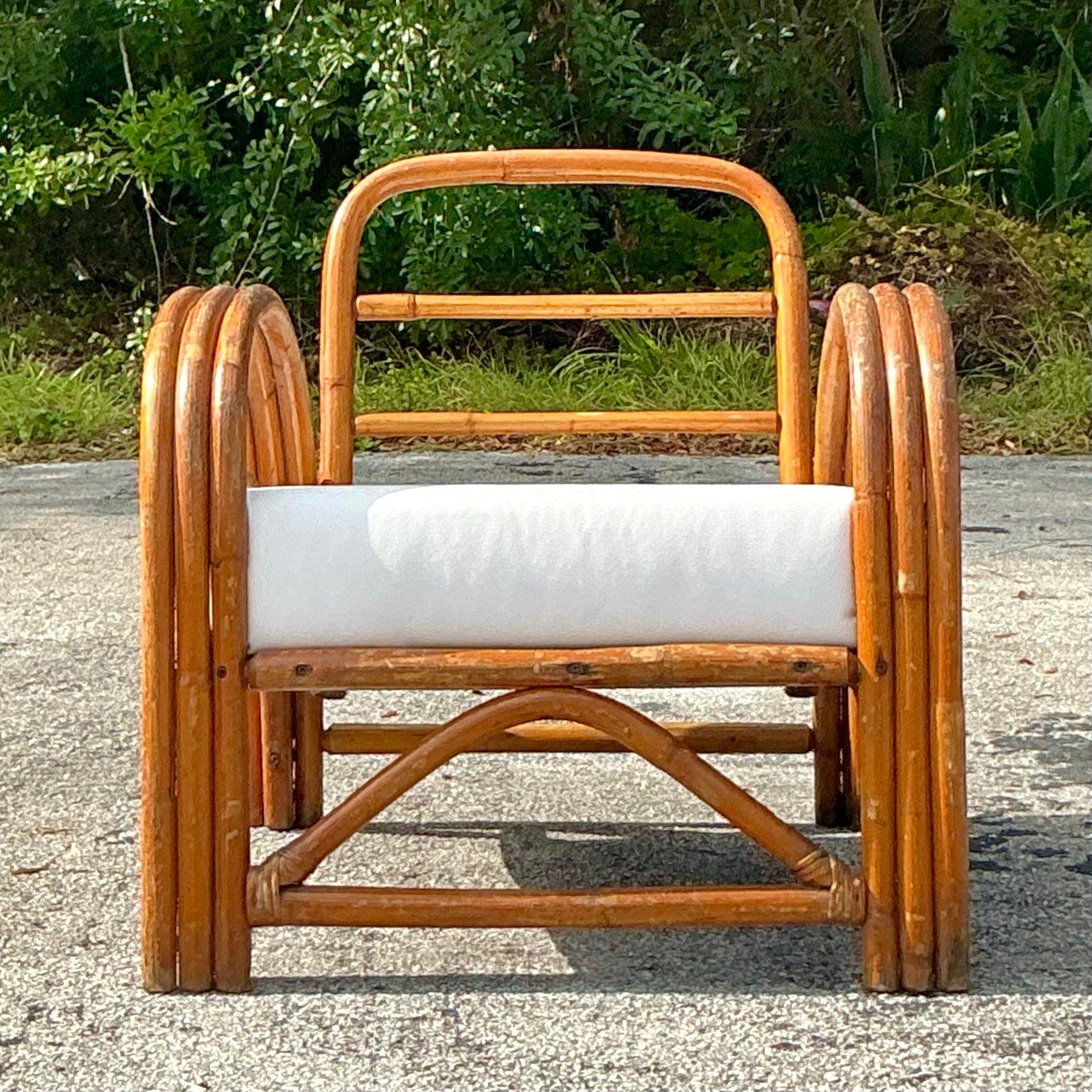 Philippine Vintage Boho Bent Rattan Lounge Chair For Sale