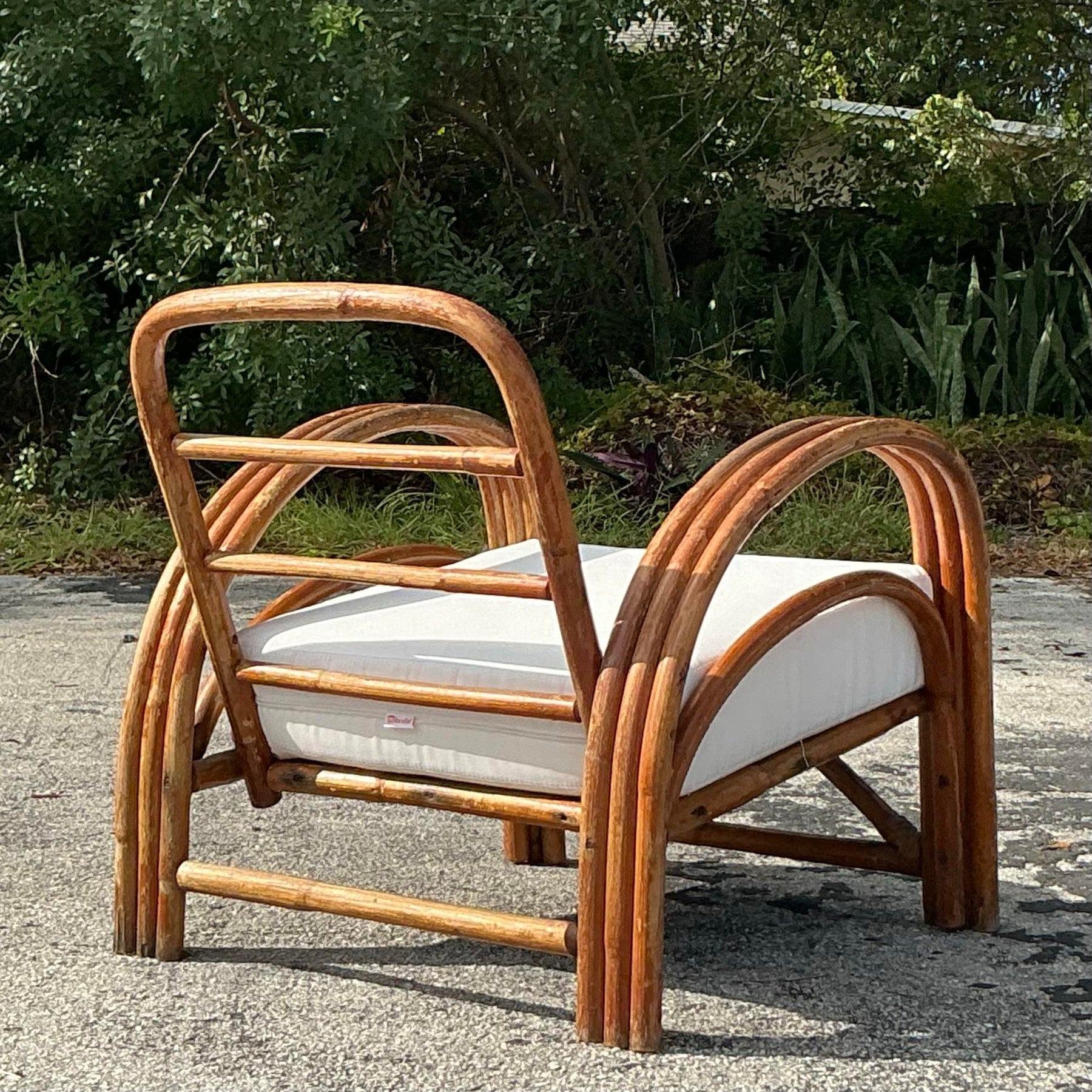 Vintage Boho Bent Rattan Lounge Chair In Good Condition For Sale In west palm beach, FL