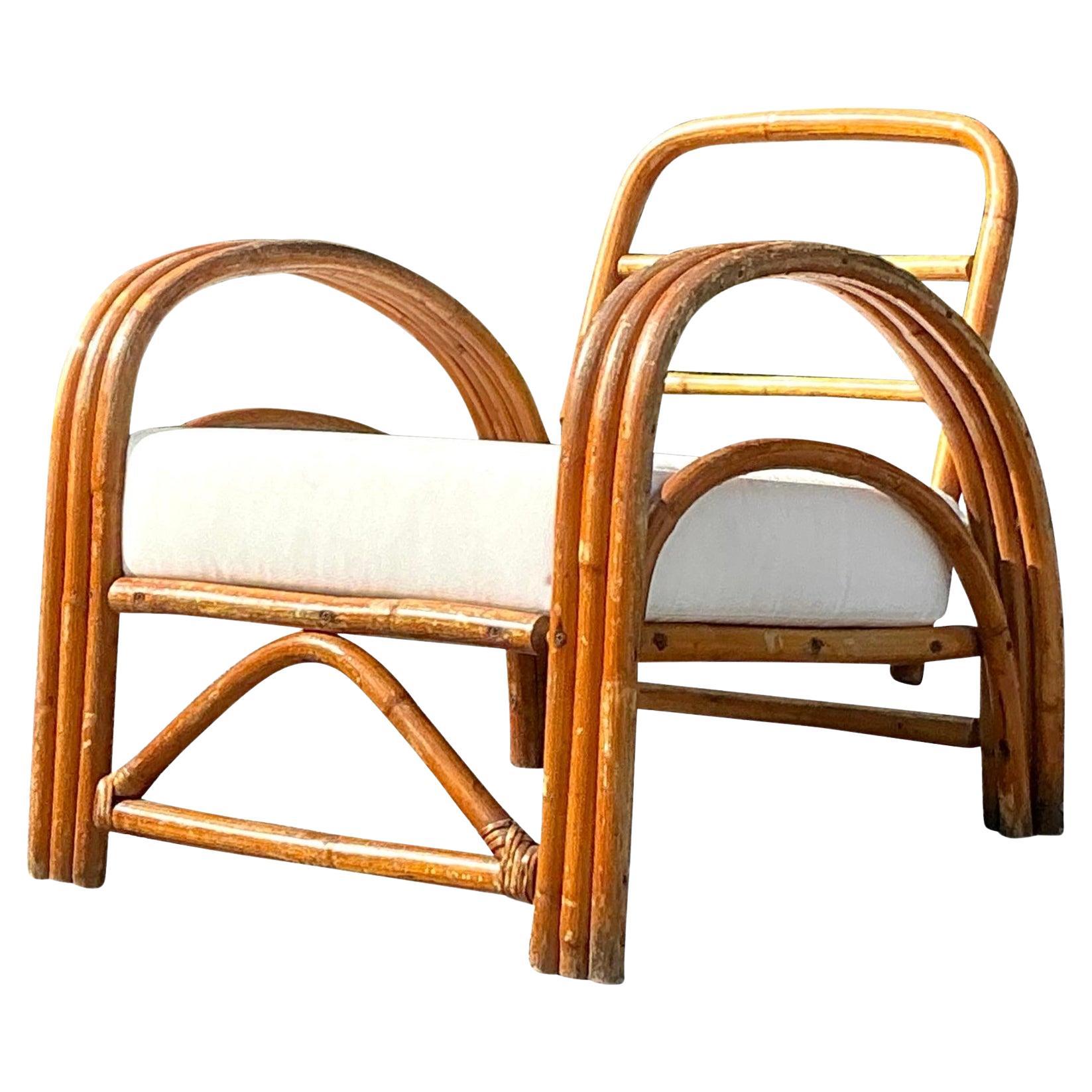 Vintage Boho Bent Rattan Lounge Chair