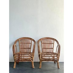 Vintage Boho Bent Rattan Lounge Chairs - A Pair