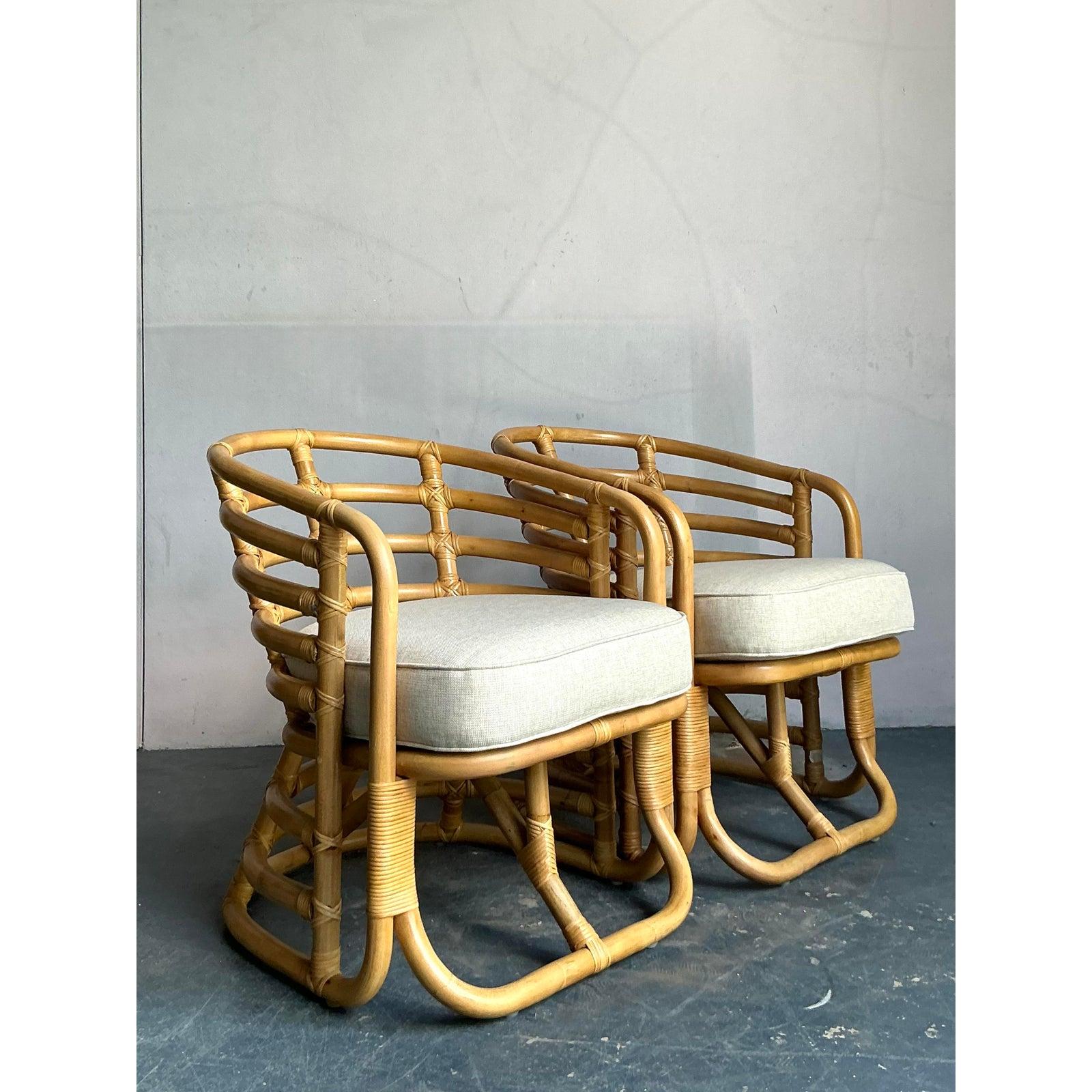 Vintage Boho Bent Rattan Lounge Chairs - A Pair For Sale 1