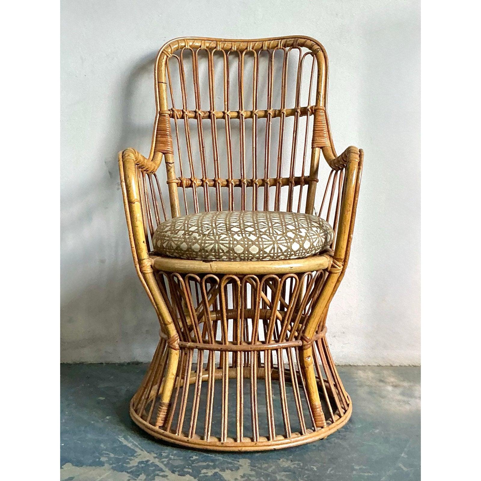 Vintage Boho Bent Rattan Lounge Stühle nach Gio Ponte (Space Age) im Angebot