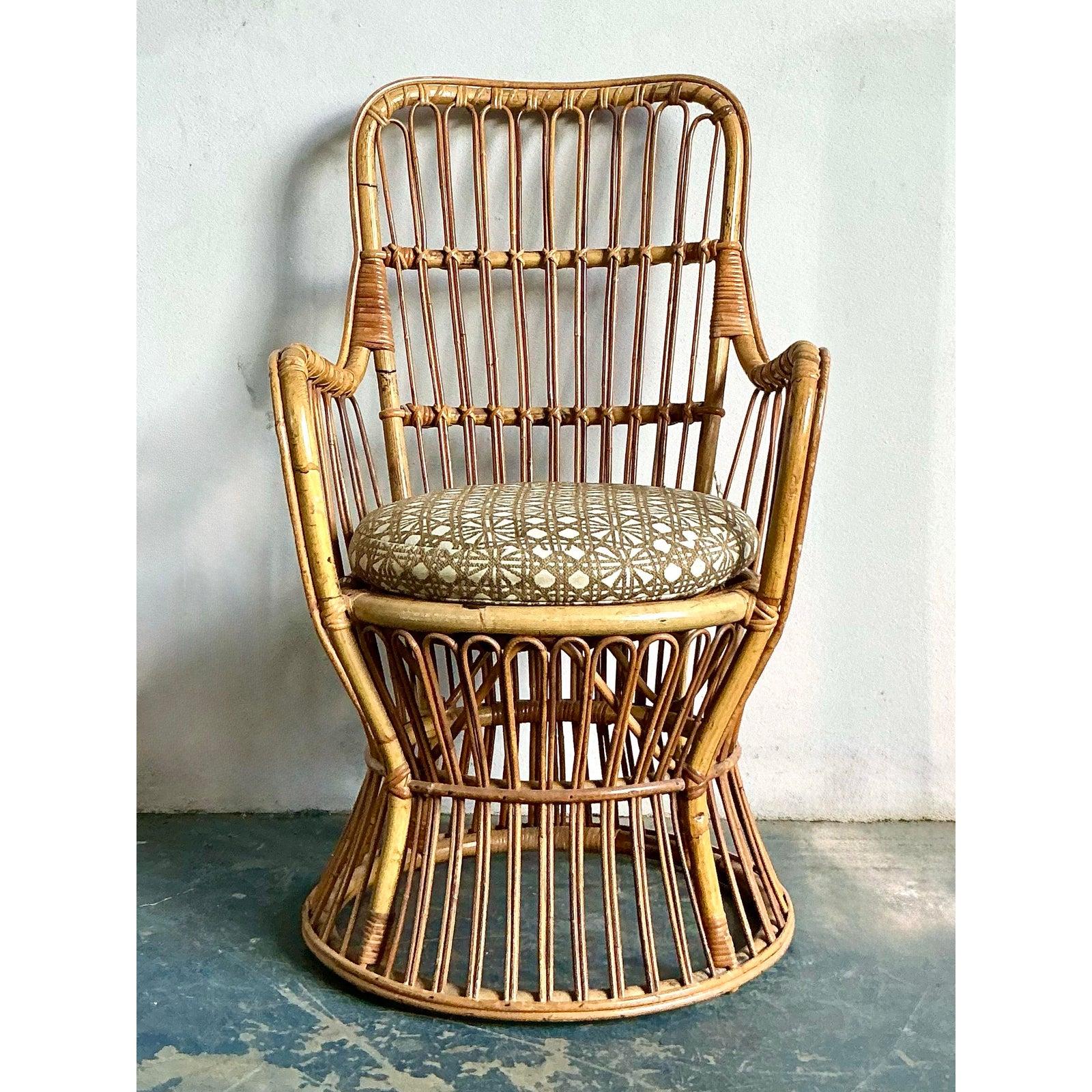 Vintage Boho Bent Rattan Lounge Stühle nach Gio Ponte (Philippinisch) im Angebot