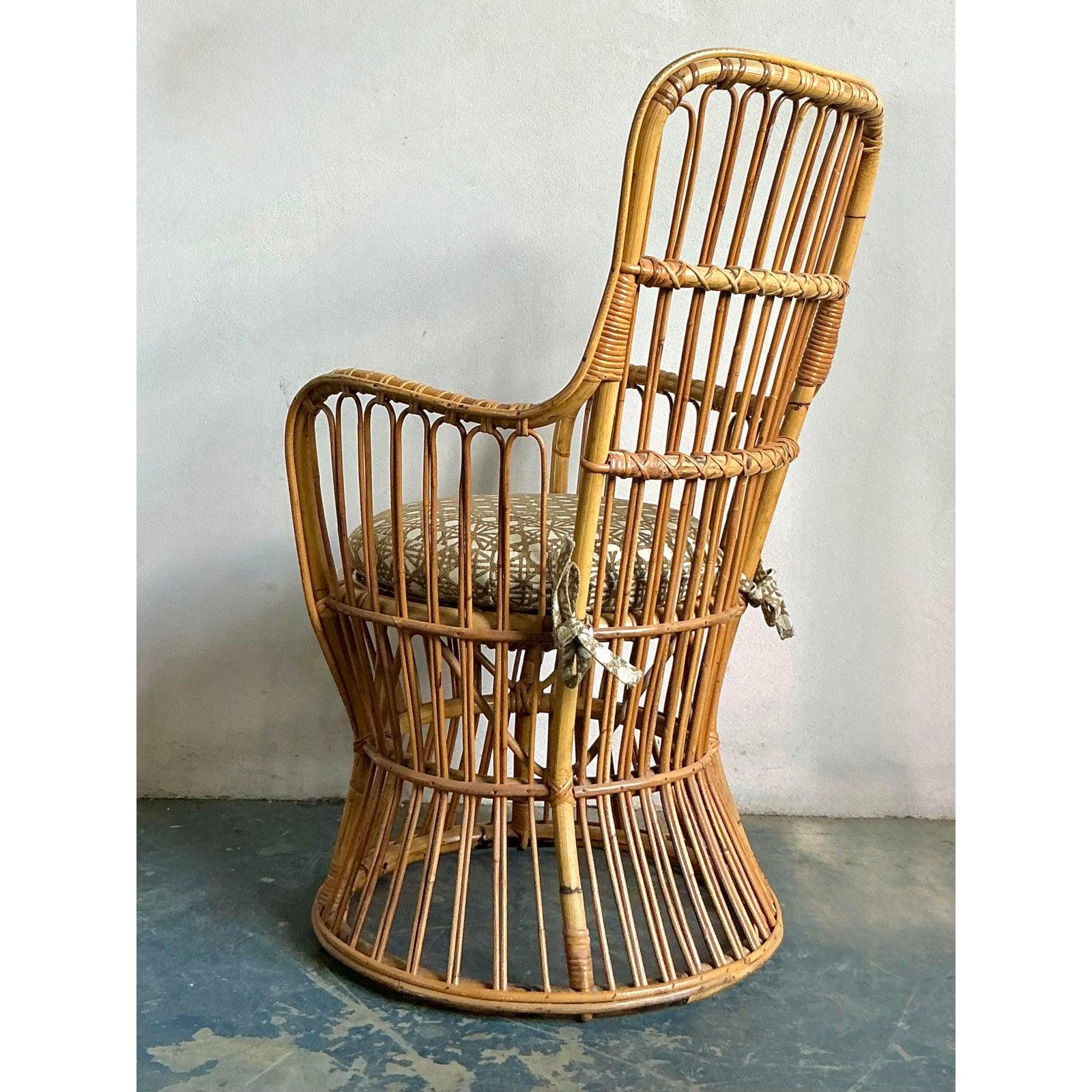 Vintage Boho Bent Rattan Lounge Stühle nach Gio Ponte im Zustand „Gut“ im Angebot in West Palm Beach, FL