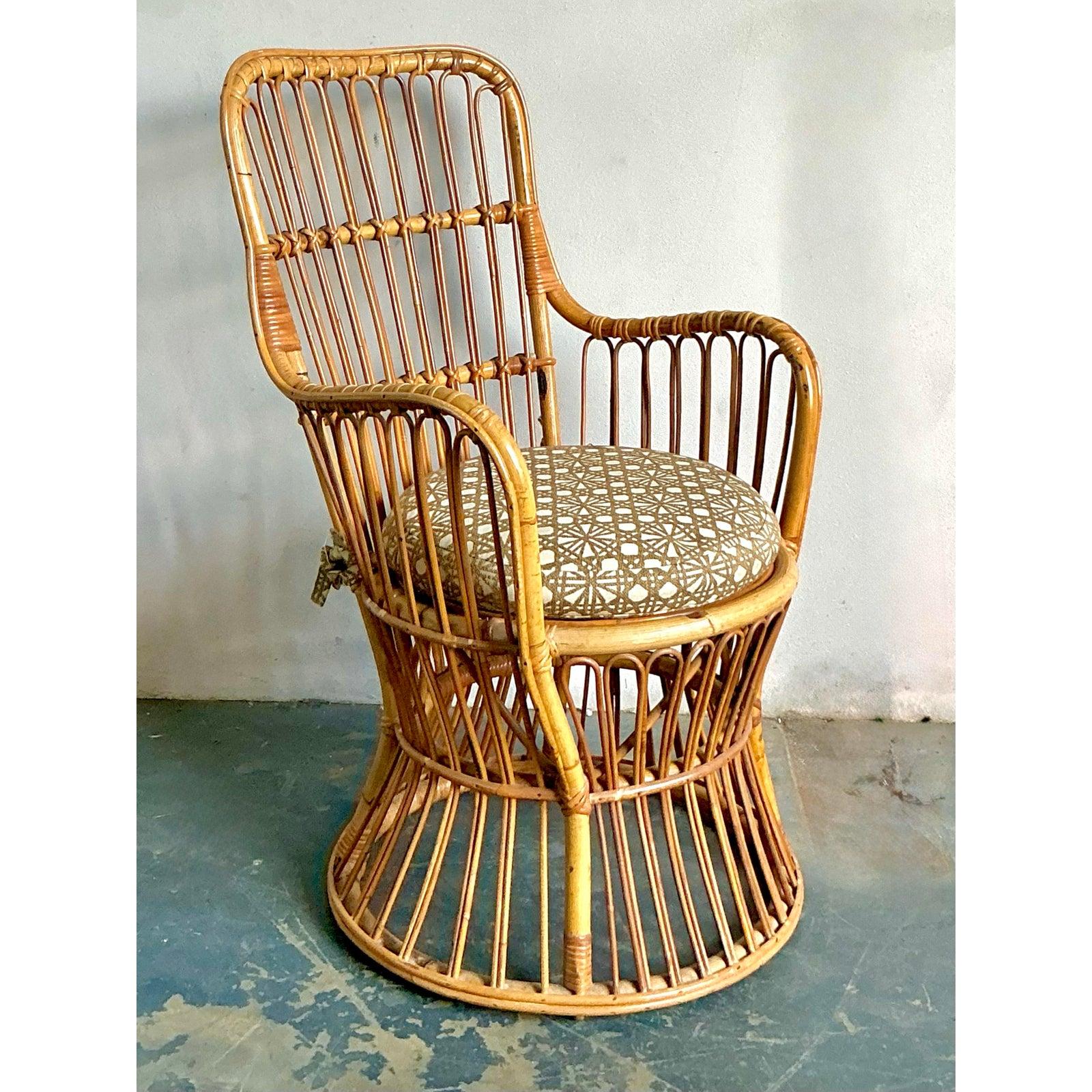 Vintage Boho Bent Rattan Lounge Stühle nach Gio Ponte im Angebot 1