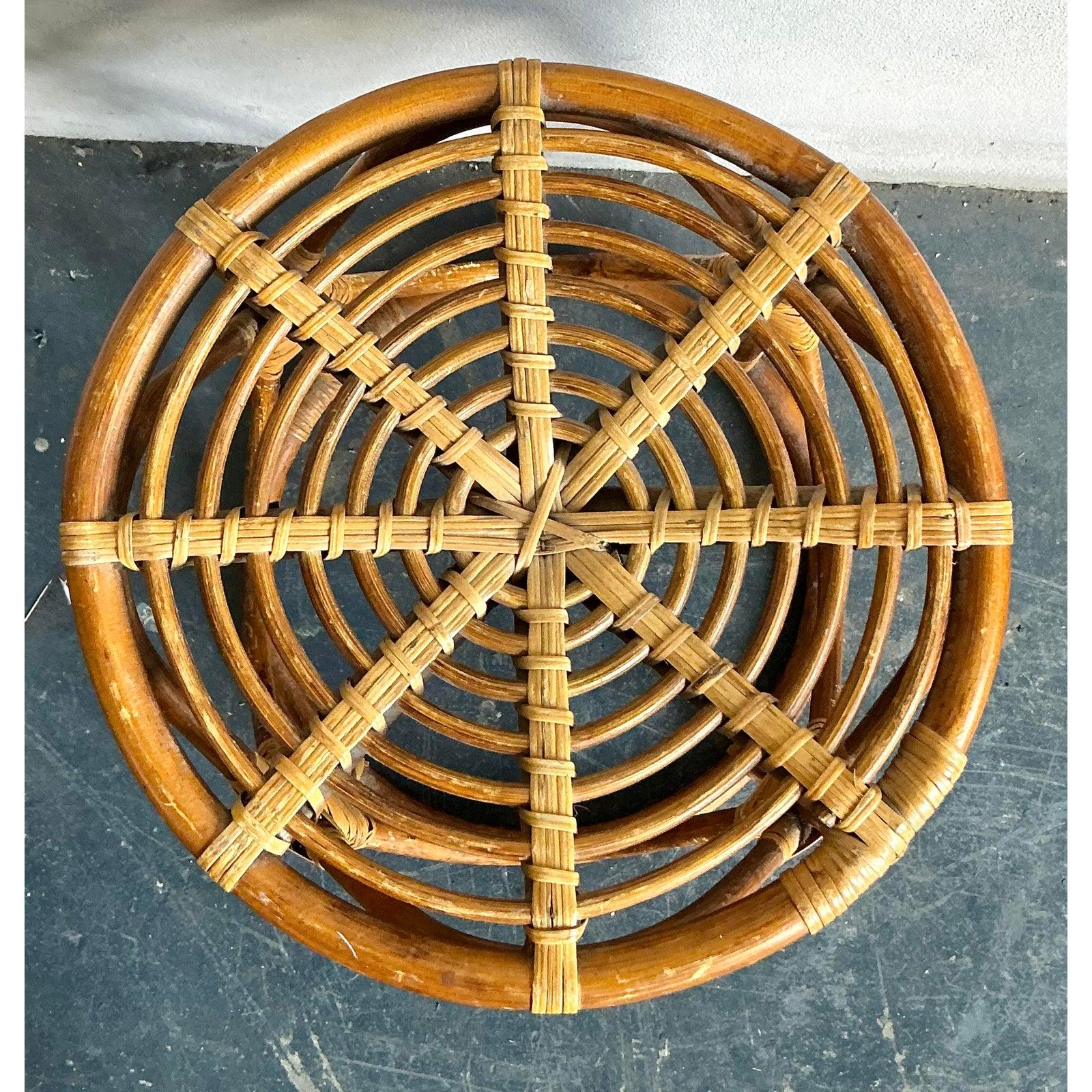 Bambù Sgabello basso in rattan piegato Vintage By in vendita