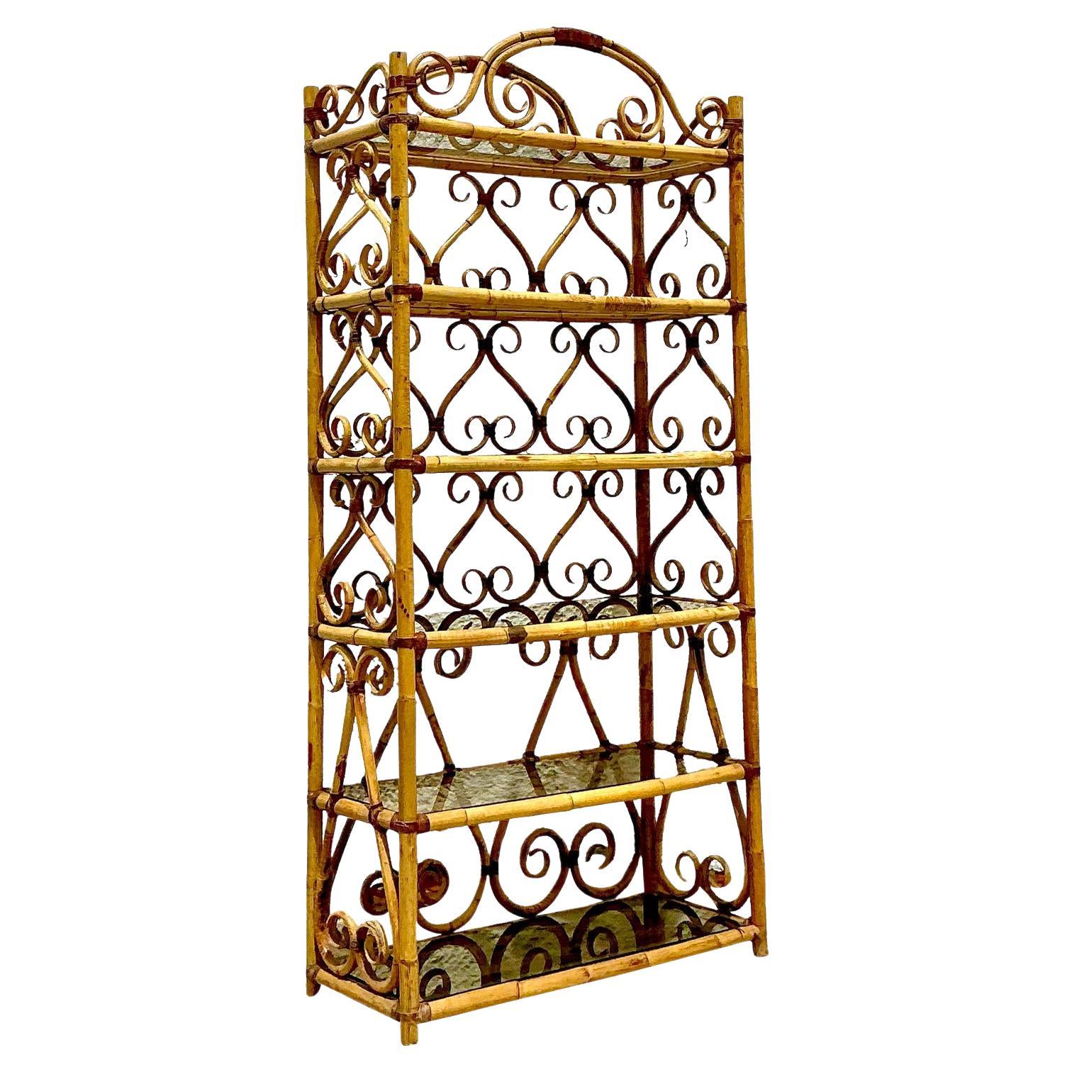 Etagere a rotoli in rattan curvato Vintage By