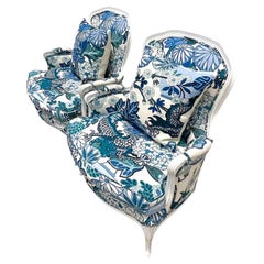 Vintage Boho Bergere Chairs in Brunschwig & Fils Dragon Print - a Pair