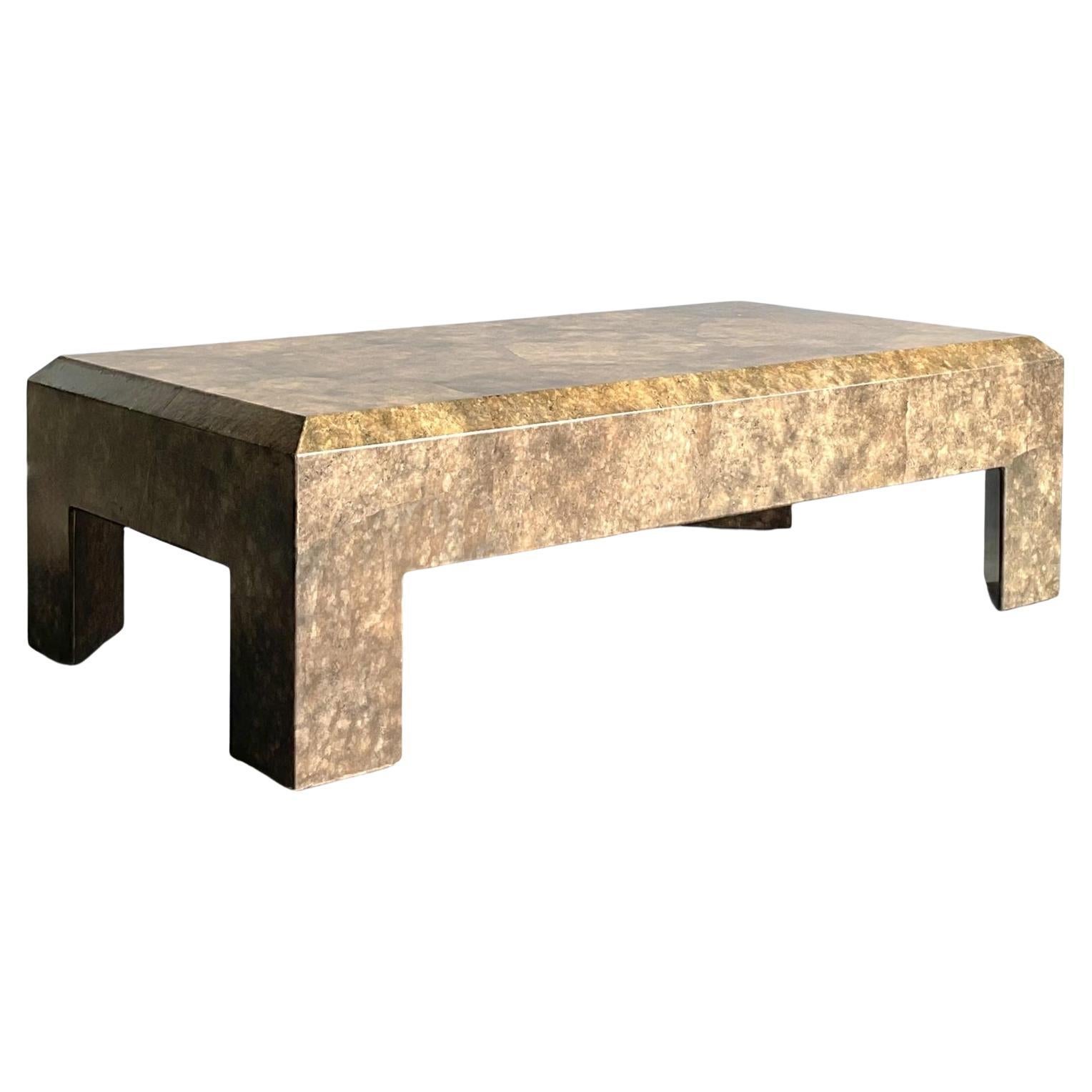 Vintage Boho Beveled Parchment Coffee Table