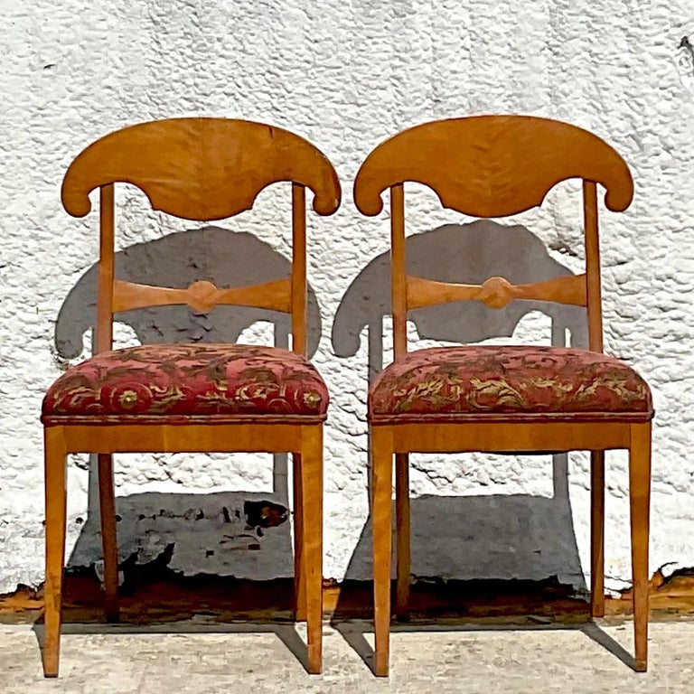Vintage Boho Biedermeier Burl Wood Chairs, a Pair For Sale at 1stDibs