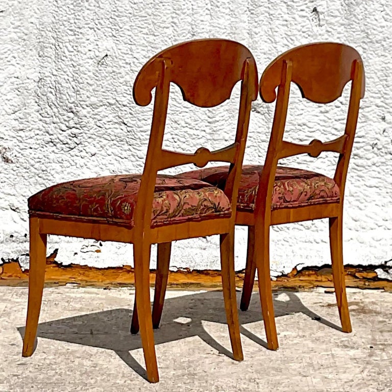 Vintage Boho Biedermeier Burl Wood Chairs, a Pair For Sale at 1stDibs