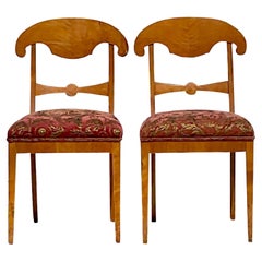 Vintage Boho Biedermeier Burl Wood Chairs, a Pair