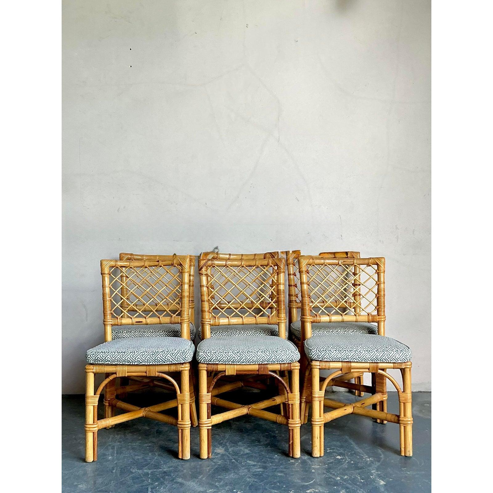 Mid-Century moderno Sedie da pranzo in rattan a traliccio di Bielecky Brothers - Set di 6 vintage in vendita