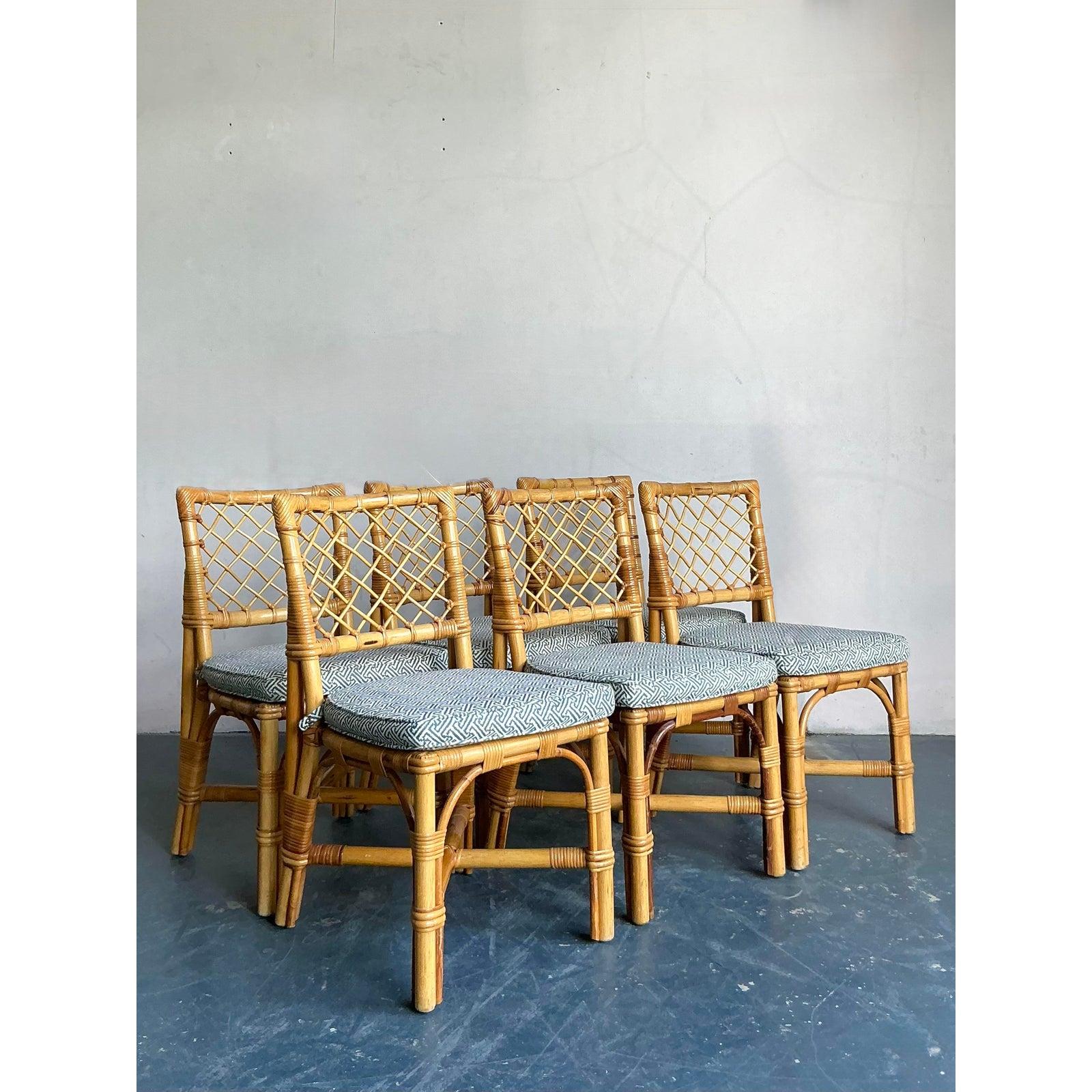 Americano Sedie da pranzo in rattan a traliccio di Bielecky Brothers - Set di 6 vintage in vendita