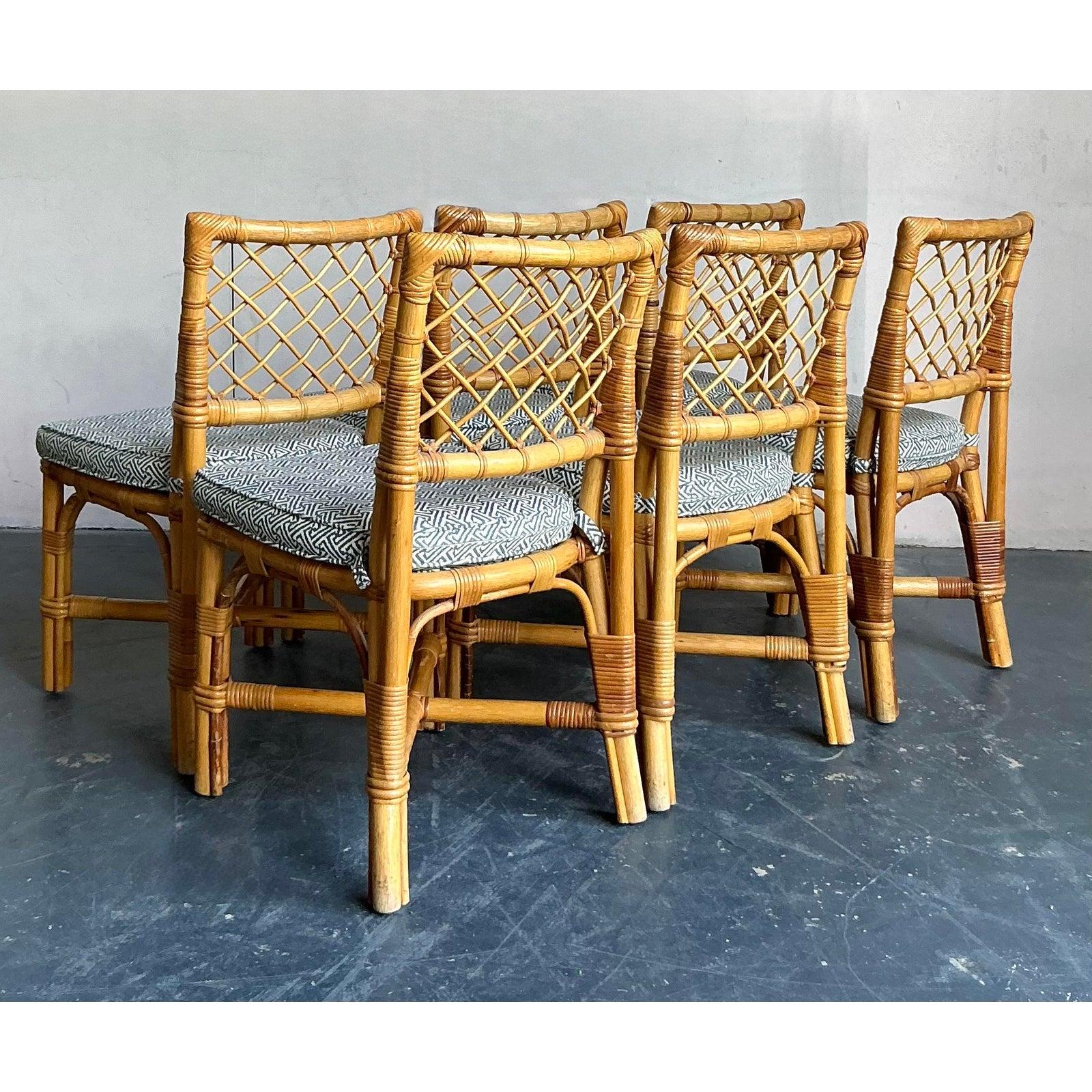 XX secolo Sedie da pranzo in rattan a traliccio di Bielecky Brothers - Set di 6 vintage in vendita
