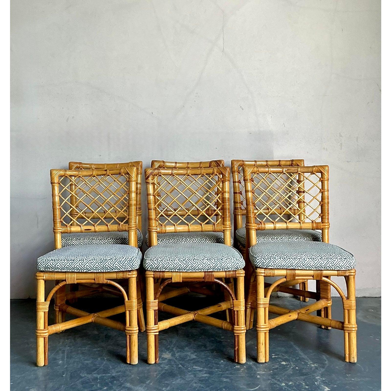 Tessuto Sedie da pranzo in rattan a traliccio di Bielecky Brothers - Set di 6 vintage in vendita