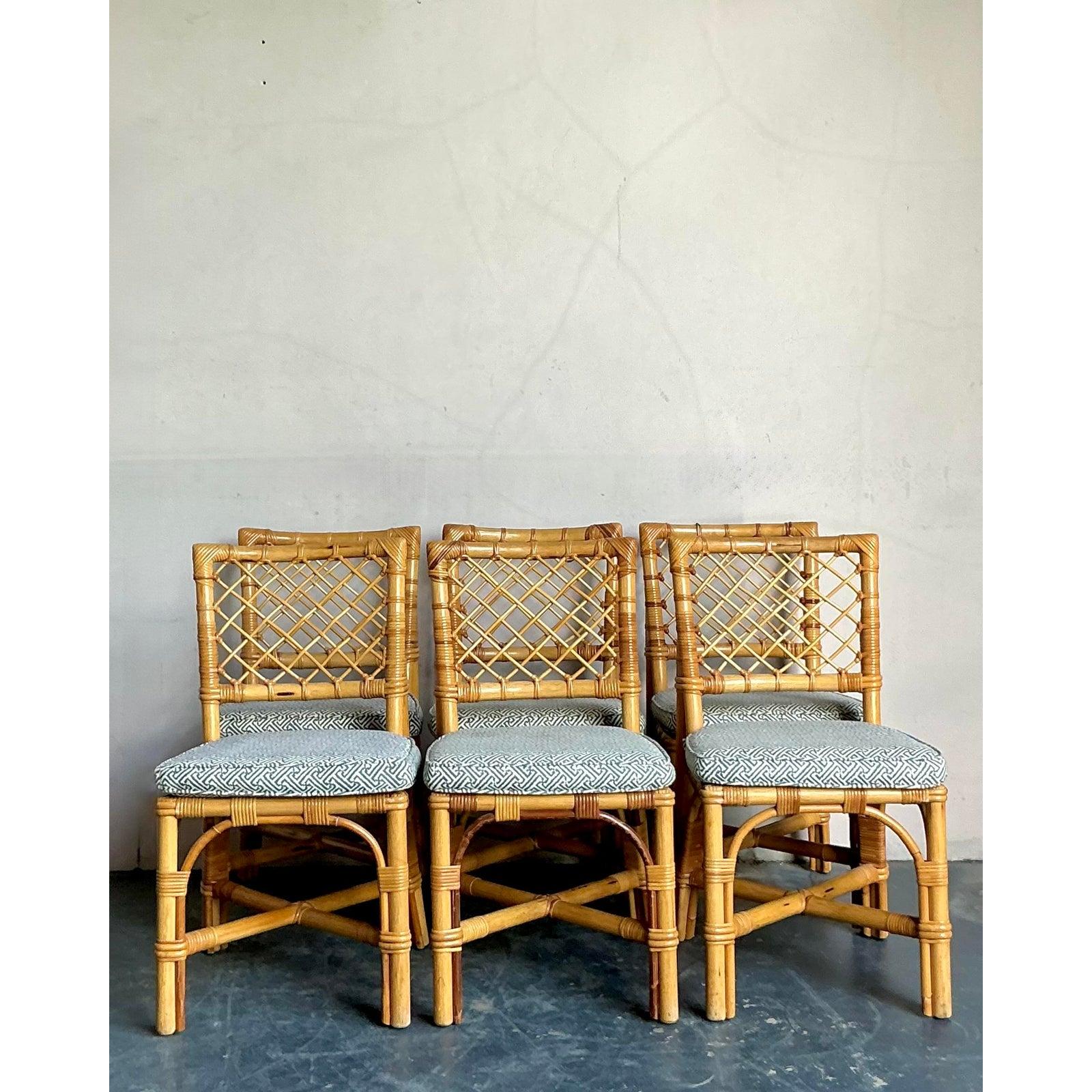 Sedie da pranzo in rattan a traliccio di Bielecky Brothers - Set di 6 vintage in vendita 1