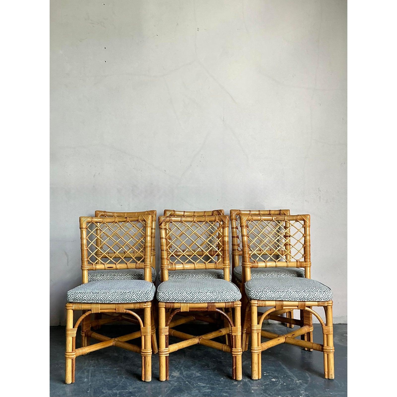 Sedie da pranzo in rattan a traliccio di Bielecky Brothers - Set di 6 vintage in vendita 2