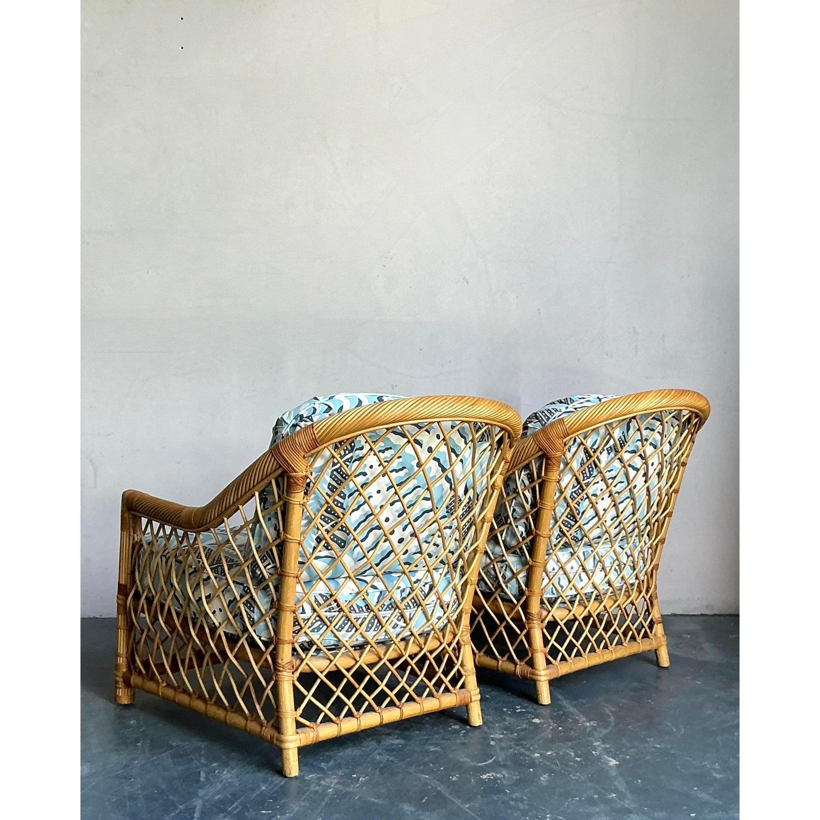 Vintage Boho Bielecky Brothers Sillas de salón de ratán enrejadas - Pareja en venta 3