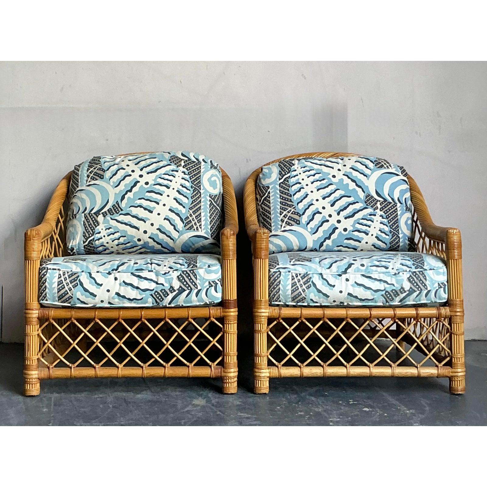 Vintage Boho Bielecky Brothers Sillas de salón de ratán enrejadas - Pareja en venta 4