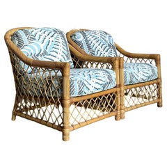 Vintage Boho Bielecky Brothers Sillas de salón de ratán enrejadas - Pareja