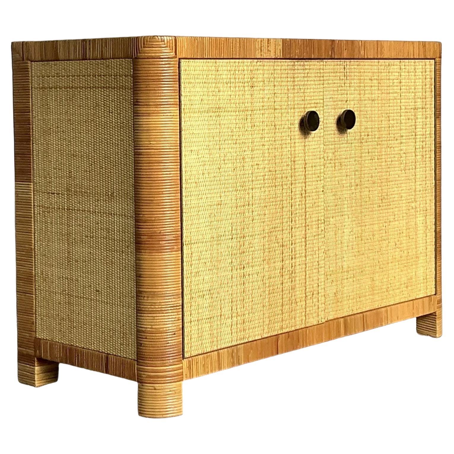 Vintage Boho Bielecky Brothers Woven Rattan Cabinet