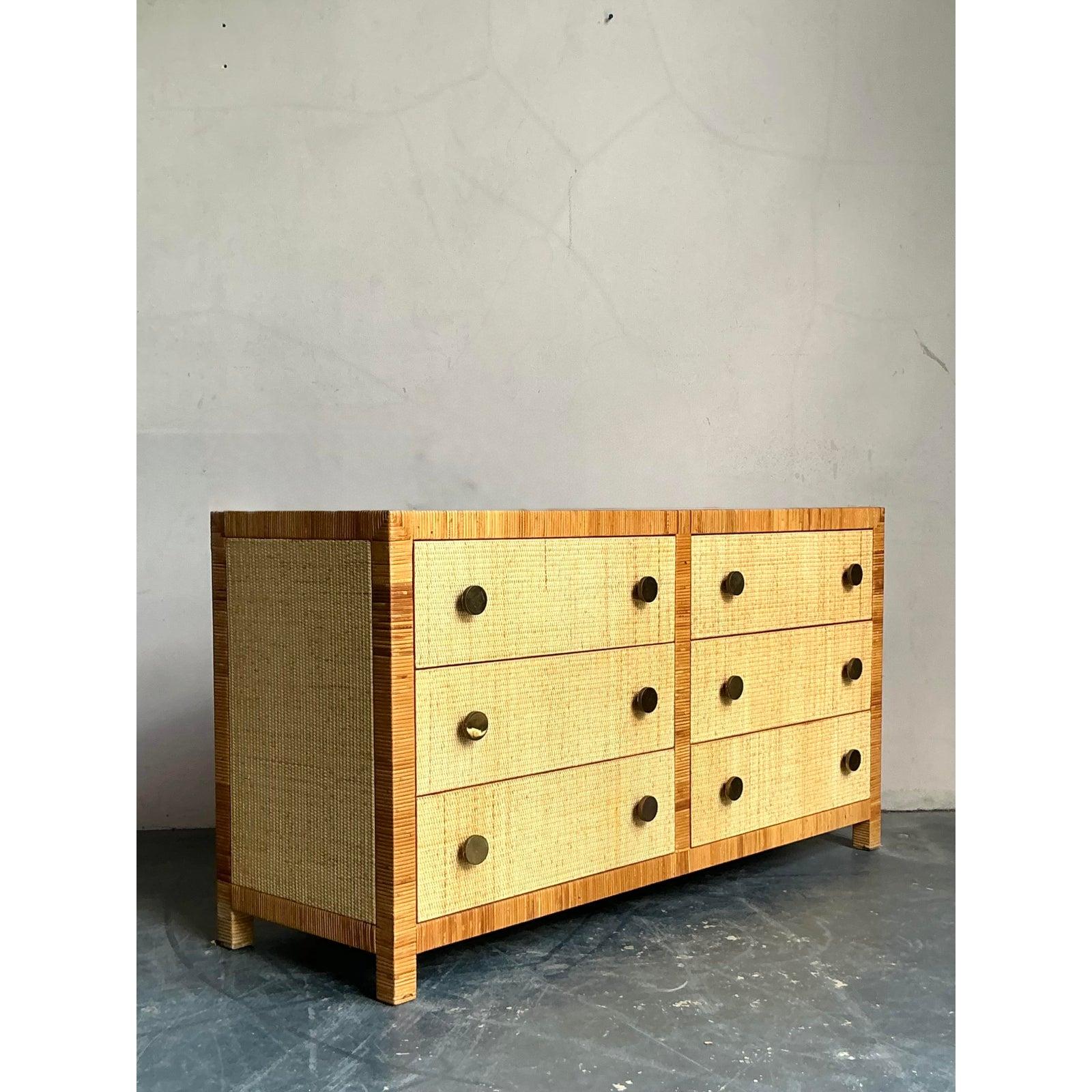 Vintage Boho Bielecky Brothers Geflochtene Rattan Kommode im Angebot 1