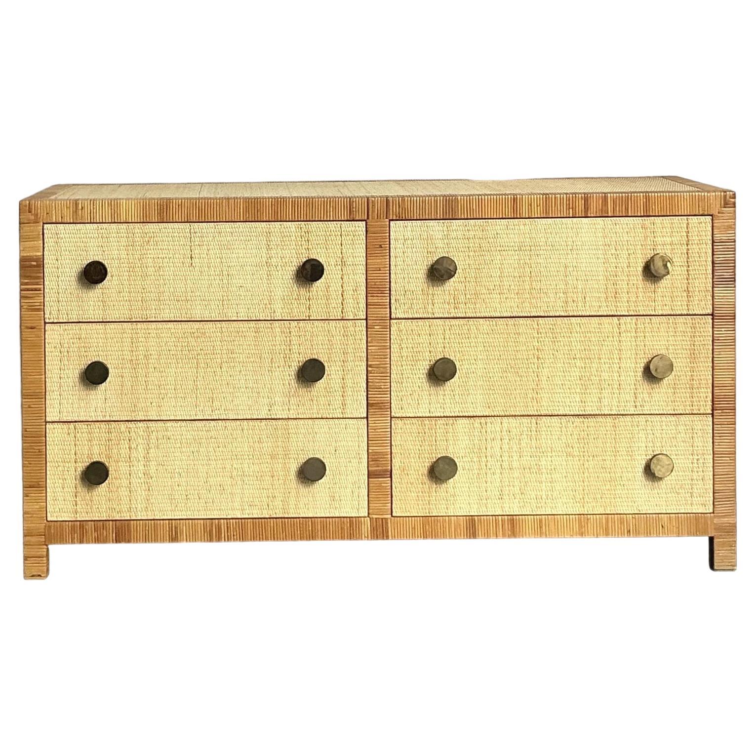 Vintage Boho Bielecky Brothers Woven Rattan Dresser