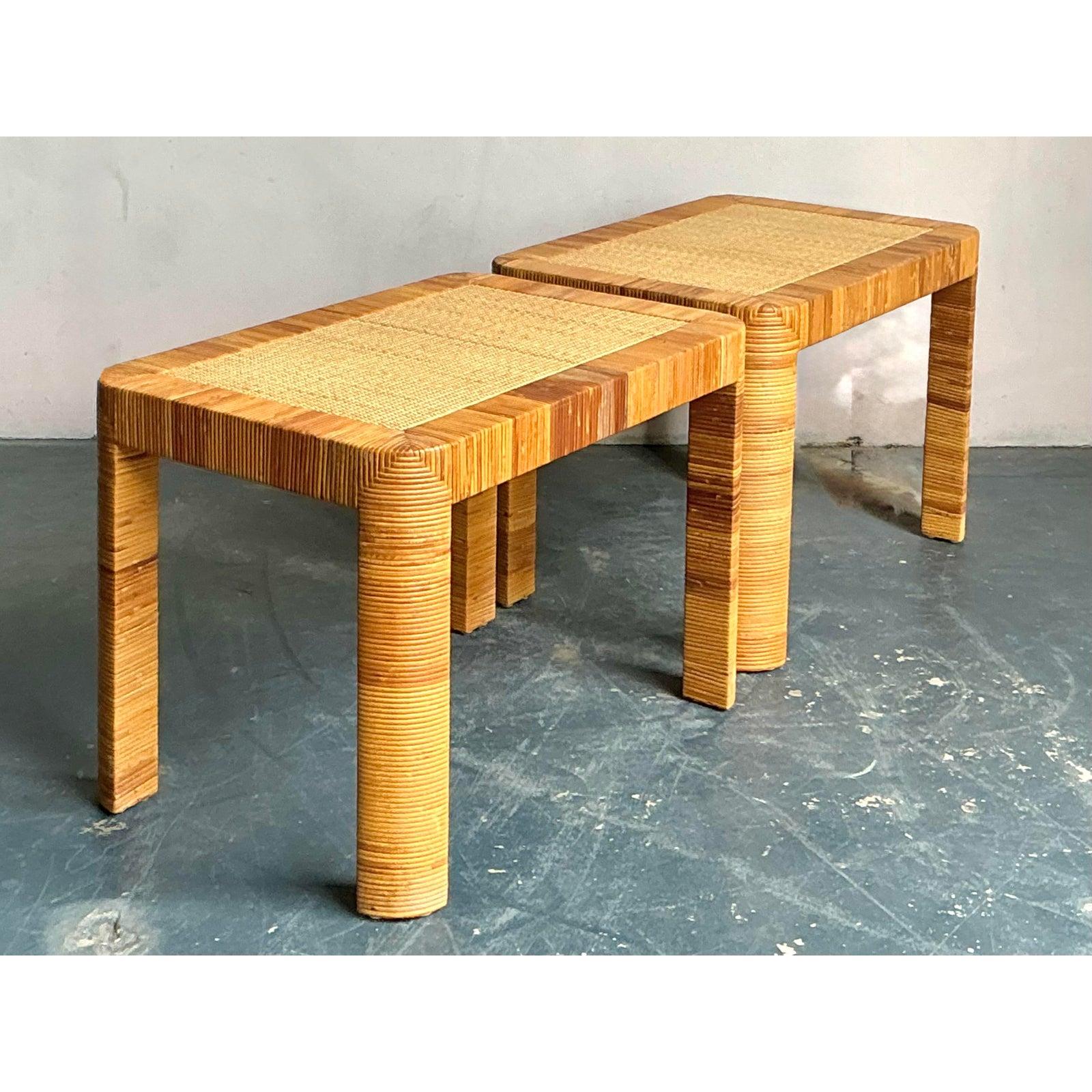 XXI secolo e contemporaneo Tavolini in rattan intrecciato dei fratelli Bielecky Brothers - coppia vintage in vendita
