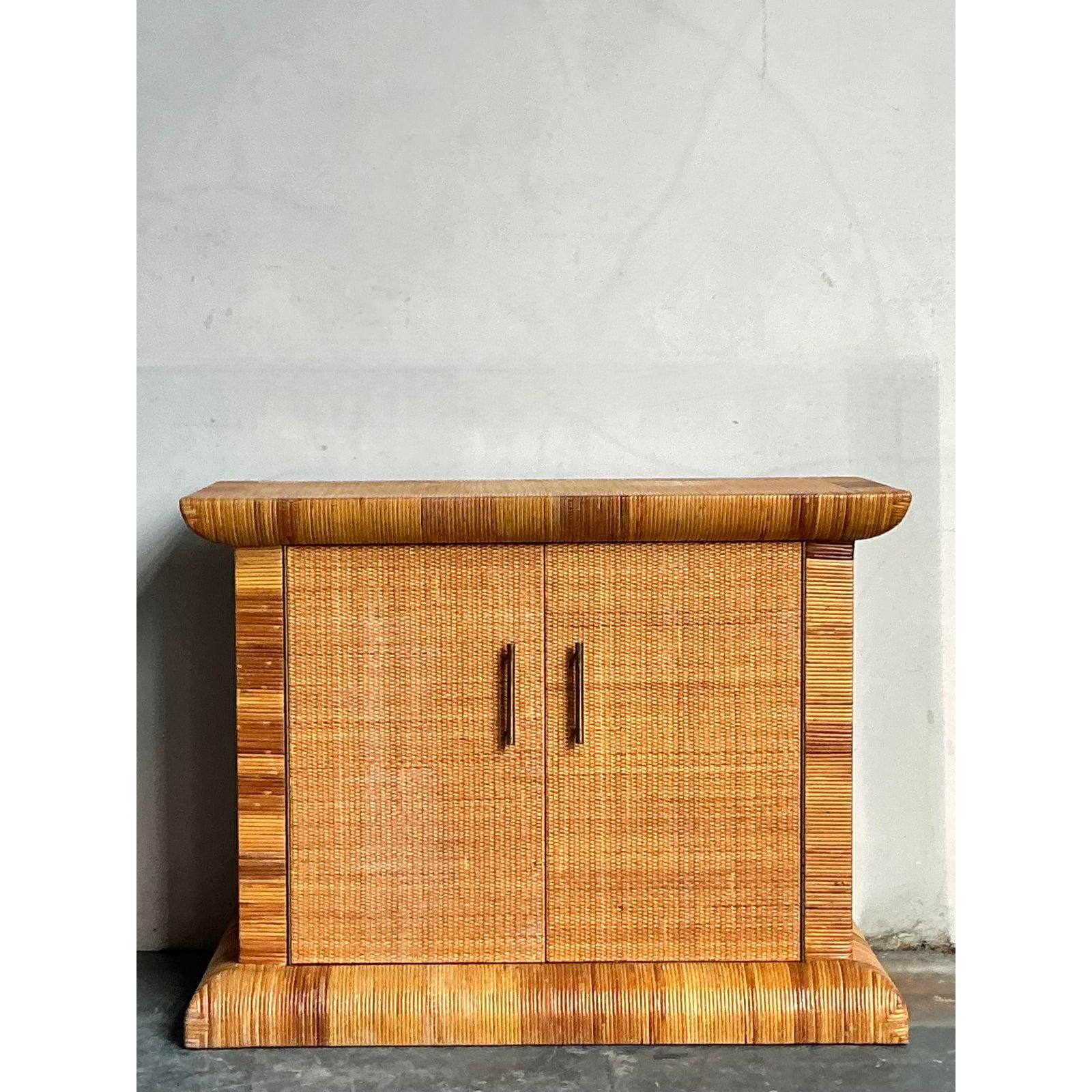 Vintage Boho Bielecky Brothers Woven Rattan Sideboard In Good Condition For Sale In West Palm Beach, FL
