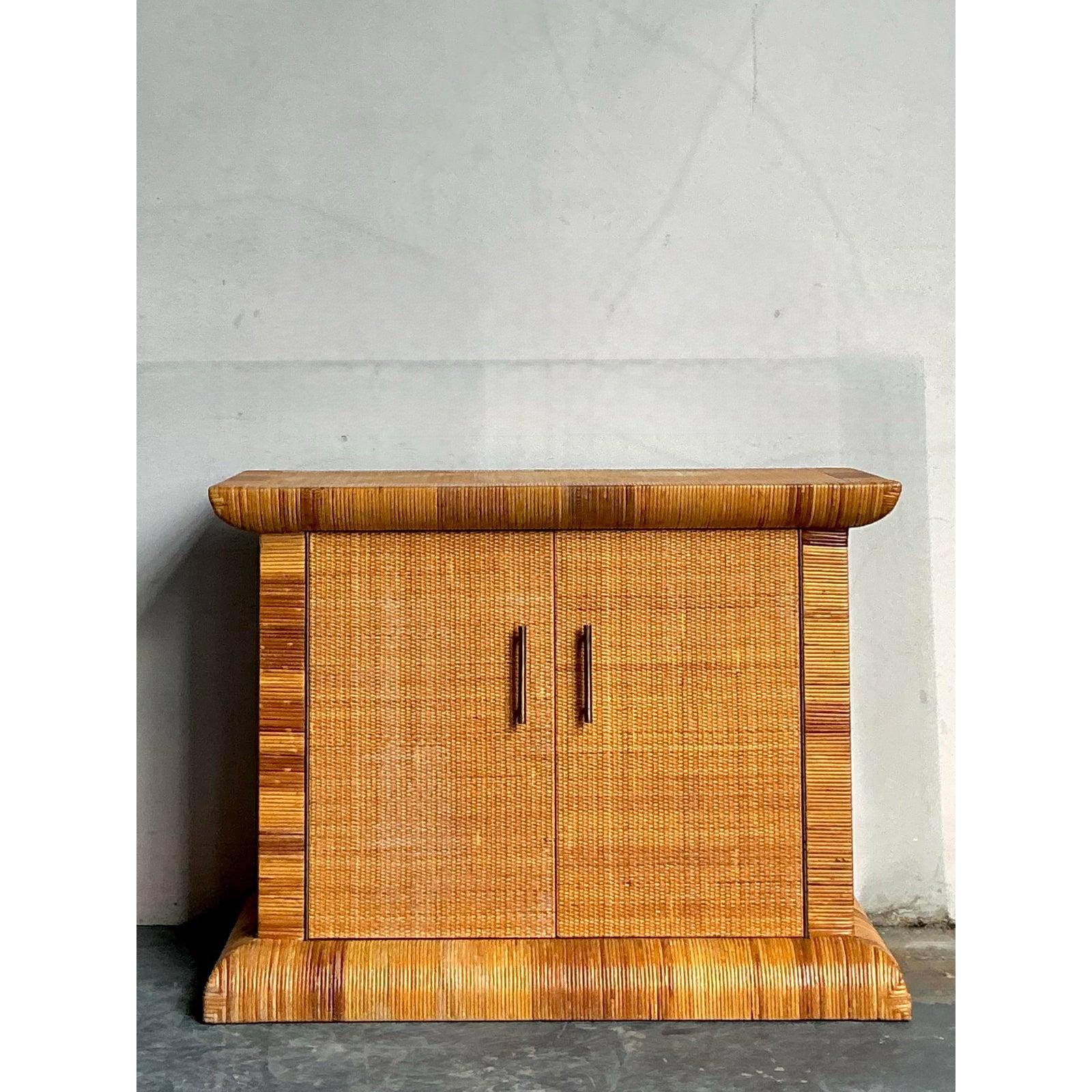 Contemporary Vintage Boho Bielecky Brothers Woven Rattan Sideboard For Sale