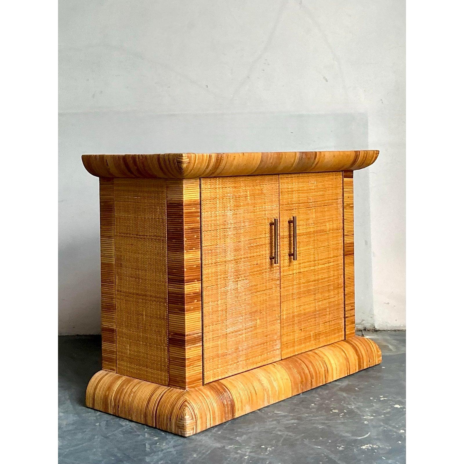 Metal Vintage Boho Bielecky Brothers Woven Rattan Sideboard For Sale