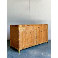 Vintage Boho Bielecky Brothers Wrapped Rattan Credenza
