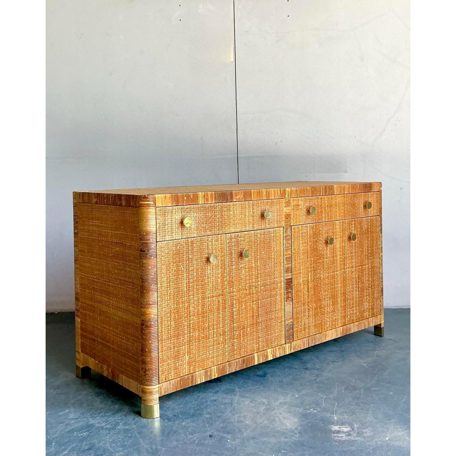 20ième siècle Crédence Vintage By Bielecky Brothers en rotin tressé en vente