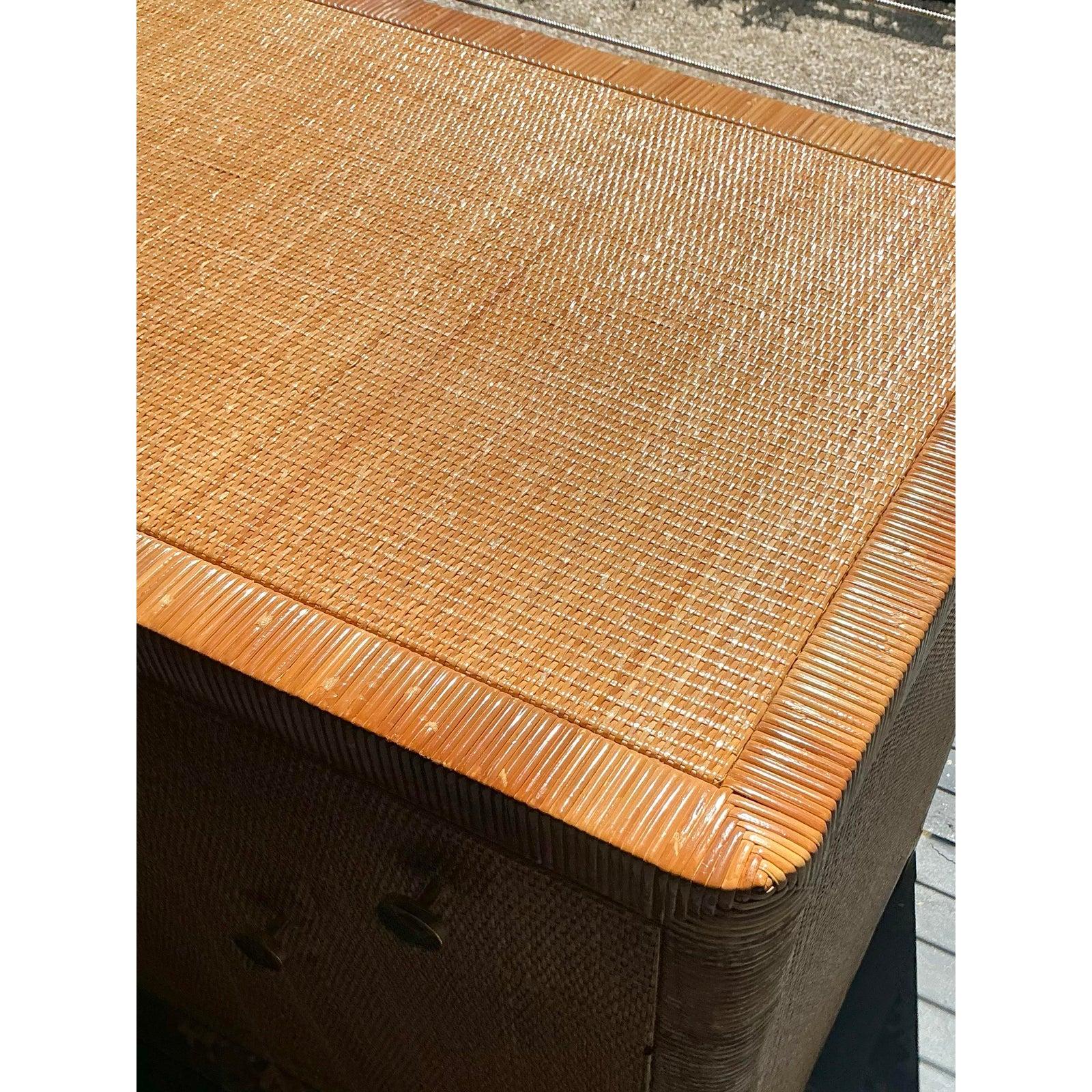 Laiton Crédence Vintage By Bielecky Brothers en rotin tressé en vente
