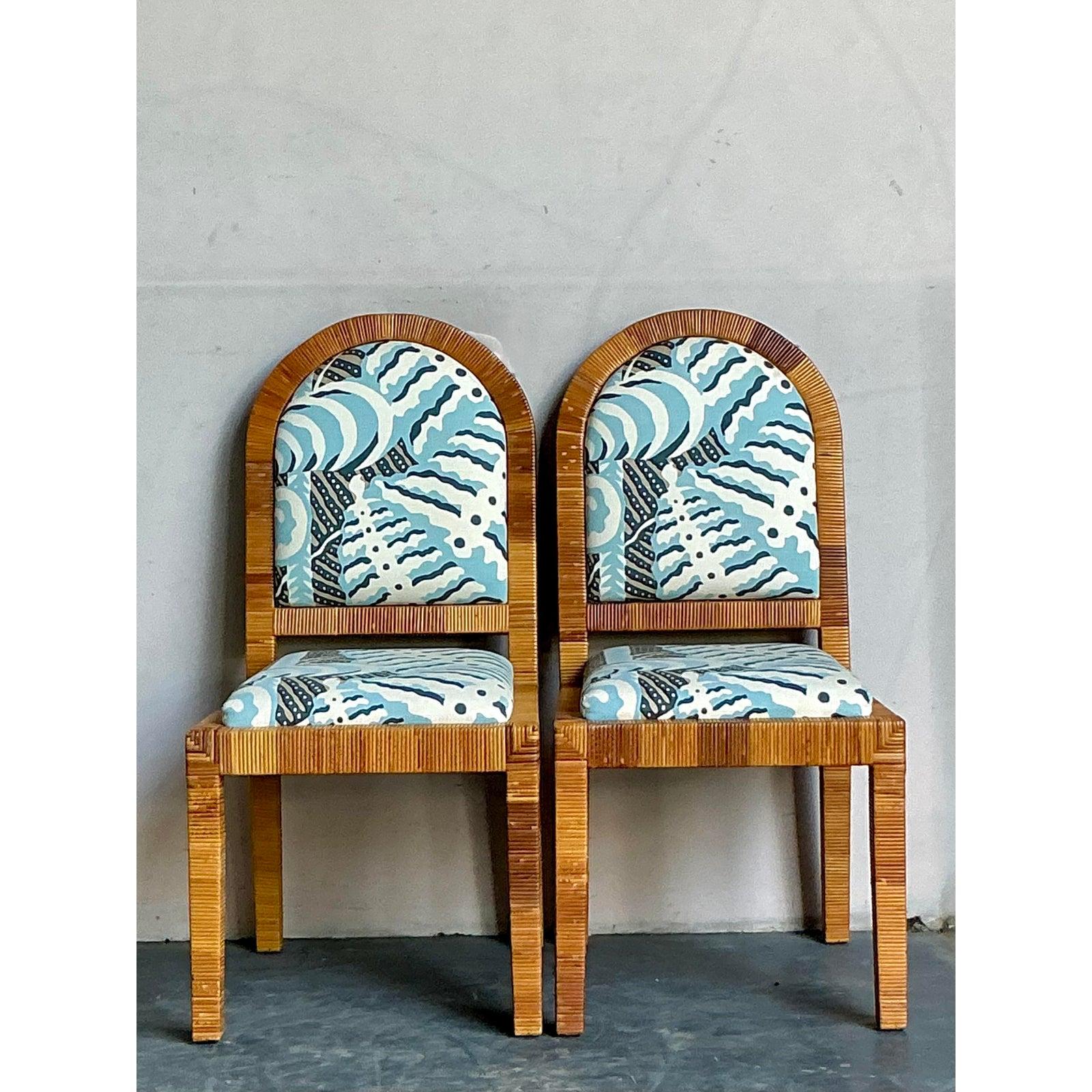 Hollywood Regency Sedie da pranzo in rattan avvolte Bielecky Brothers vintage - Una coppia in vendita