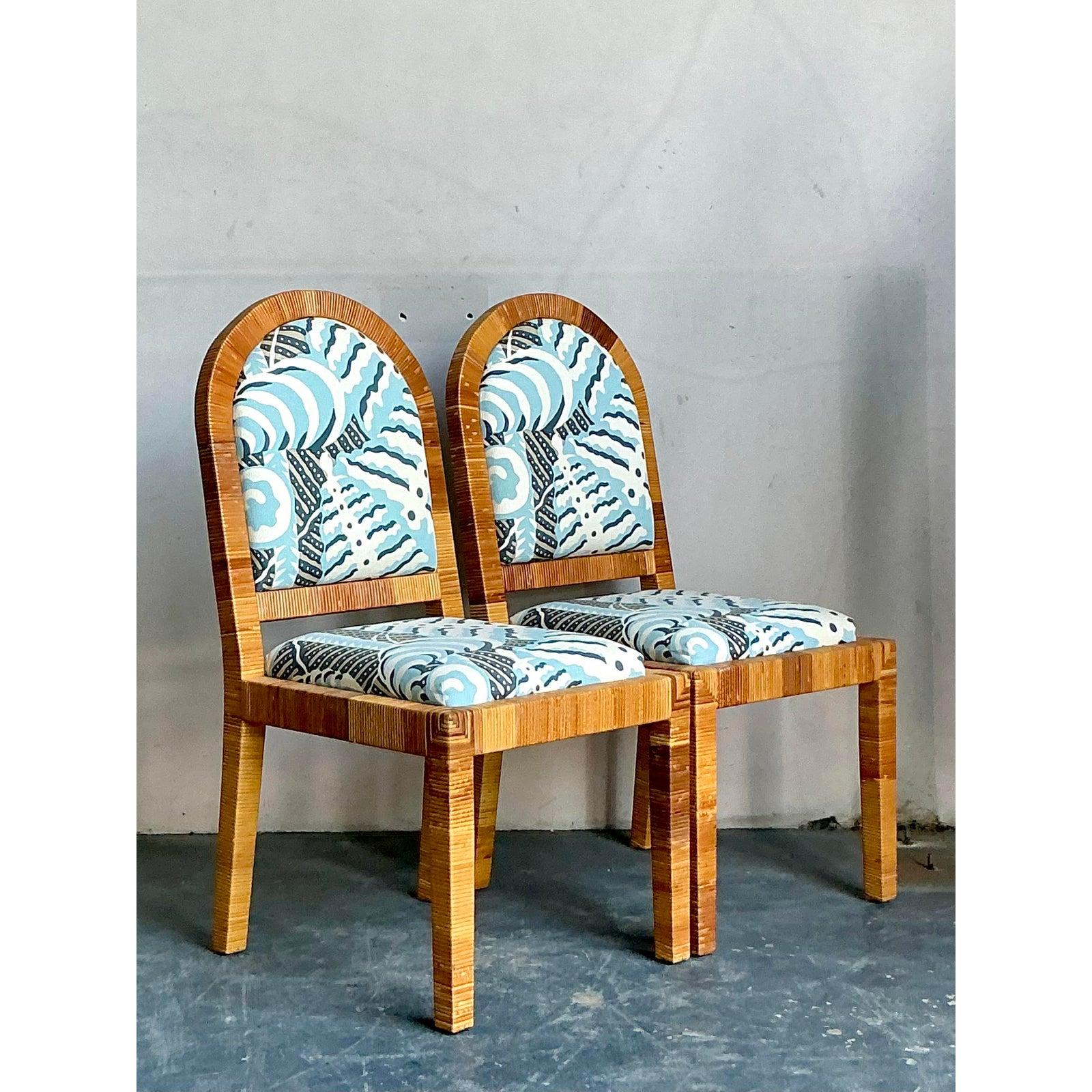Sedie da pranzo in rattan avvolte Bielecky Brothers vintage - Una coppia in vendita 1