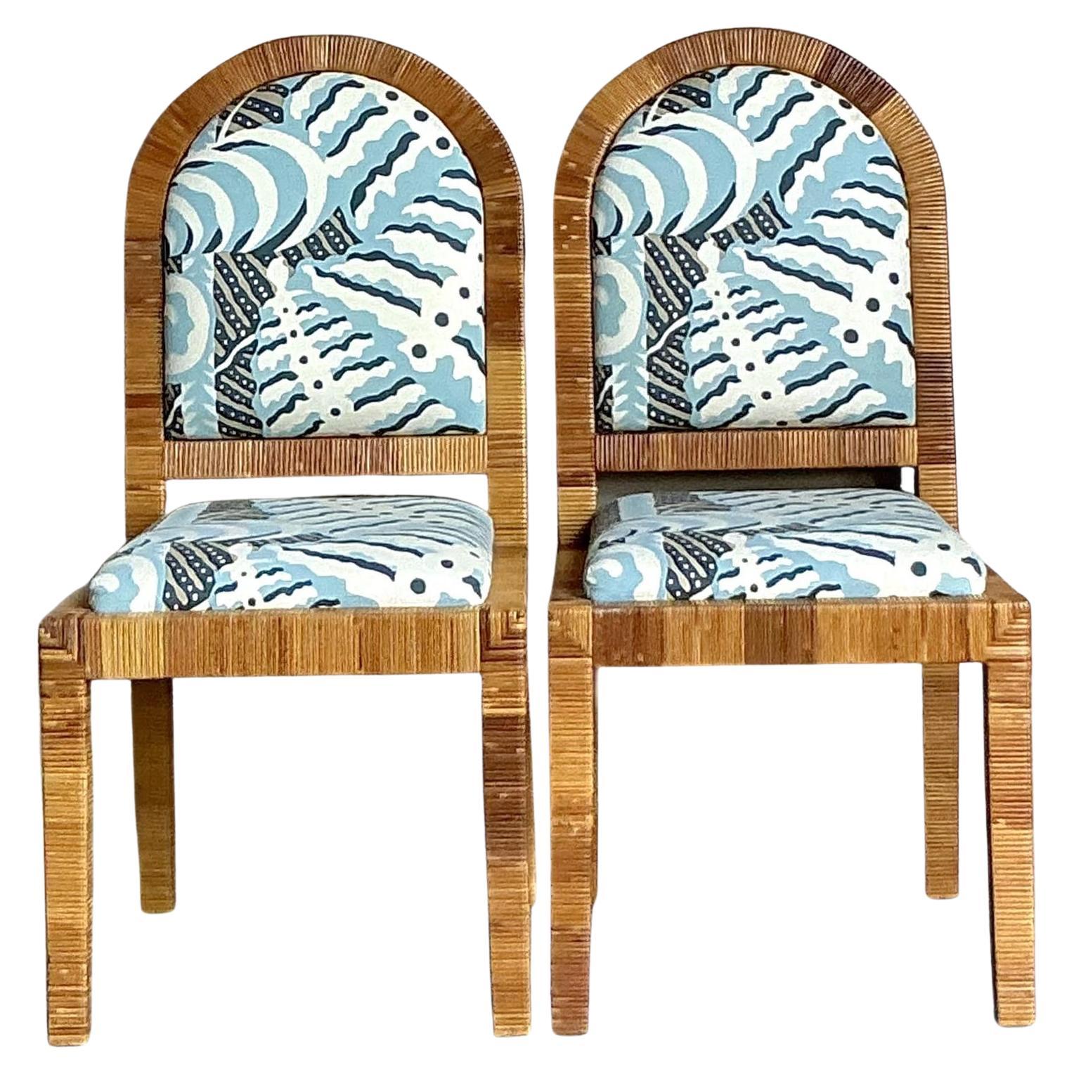 Sedie da pranzo in rattan avvolte Bielecky Brothers vintage - Una coppia in vendita