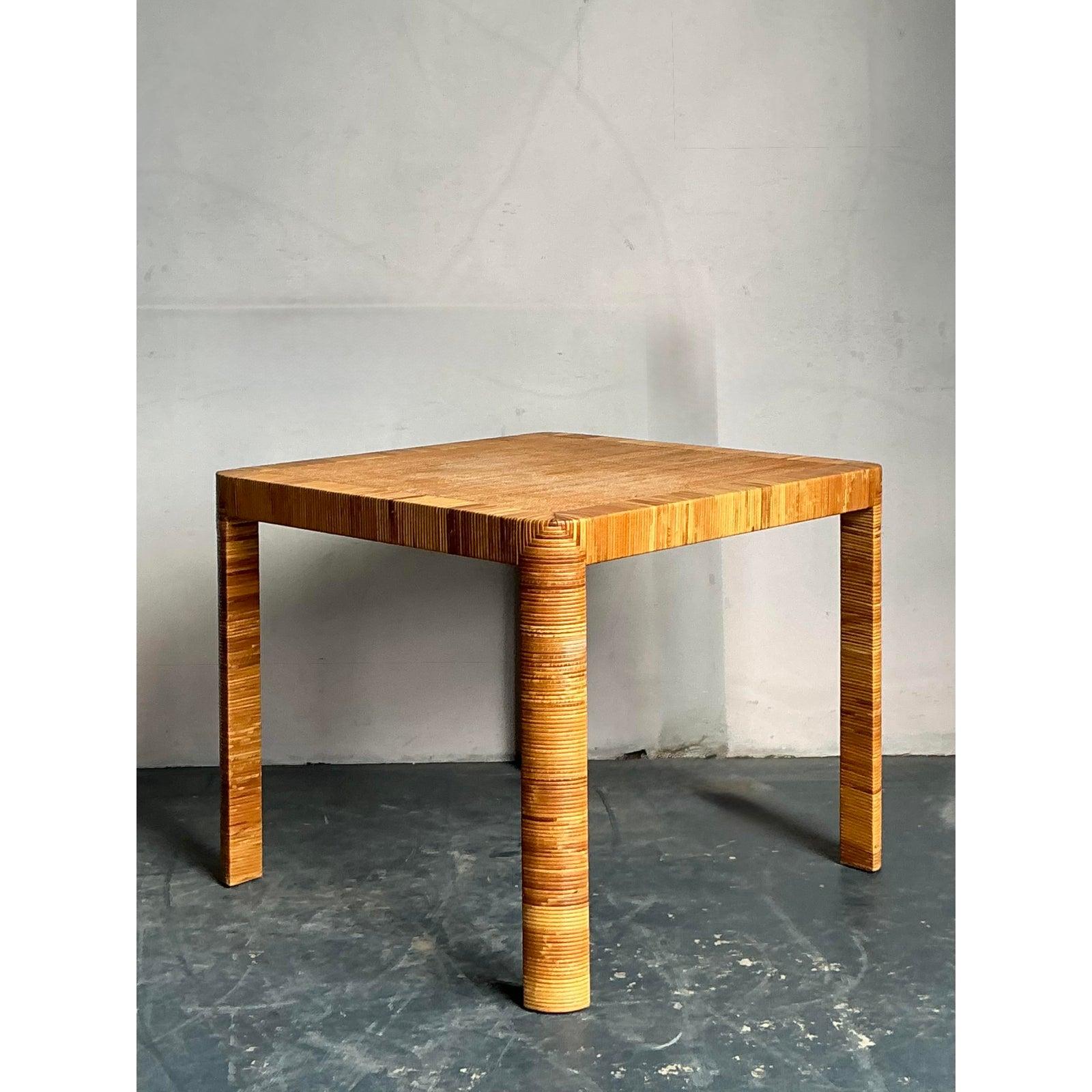 Vintage By Bielecky Brothers Tavolo da gioco in rattan intrecciato In condizioni buone in vendita a West Palm Beach, FL