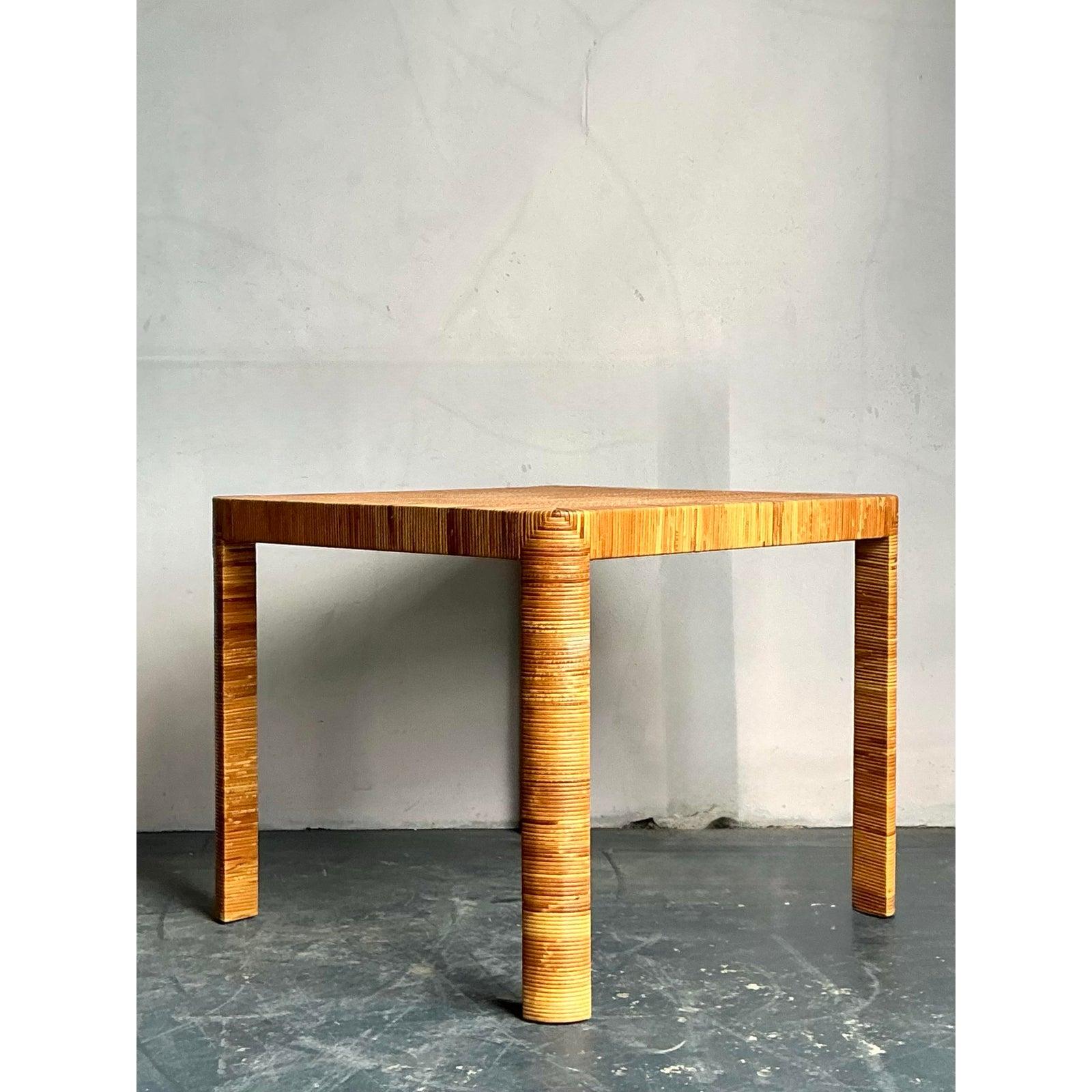 XXI secolo e contemporaneo Vintage By Bielecky Brothers Tavolo da gioco in rattan intrecciato in vendita