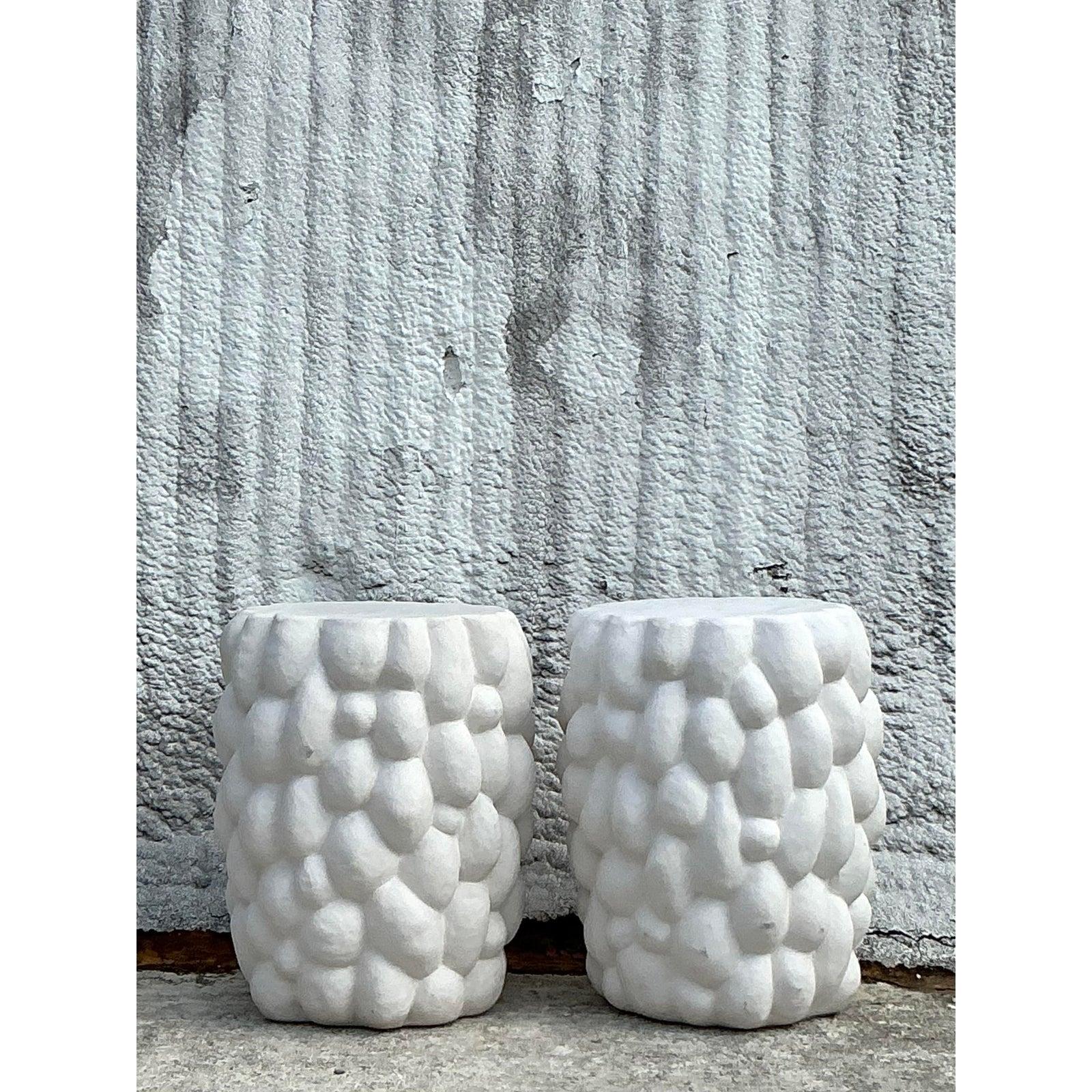 Chinese Vintage Boho Biomorphic Low Stools - a Pair For Sale