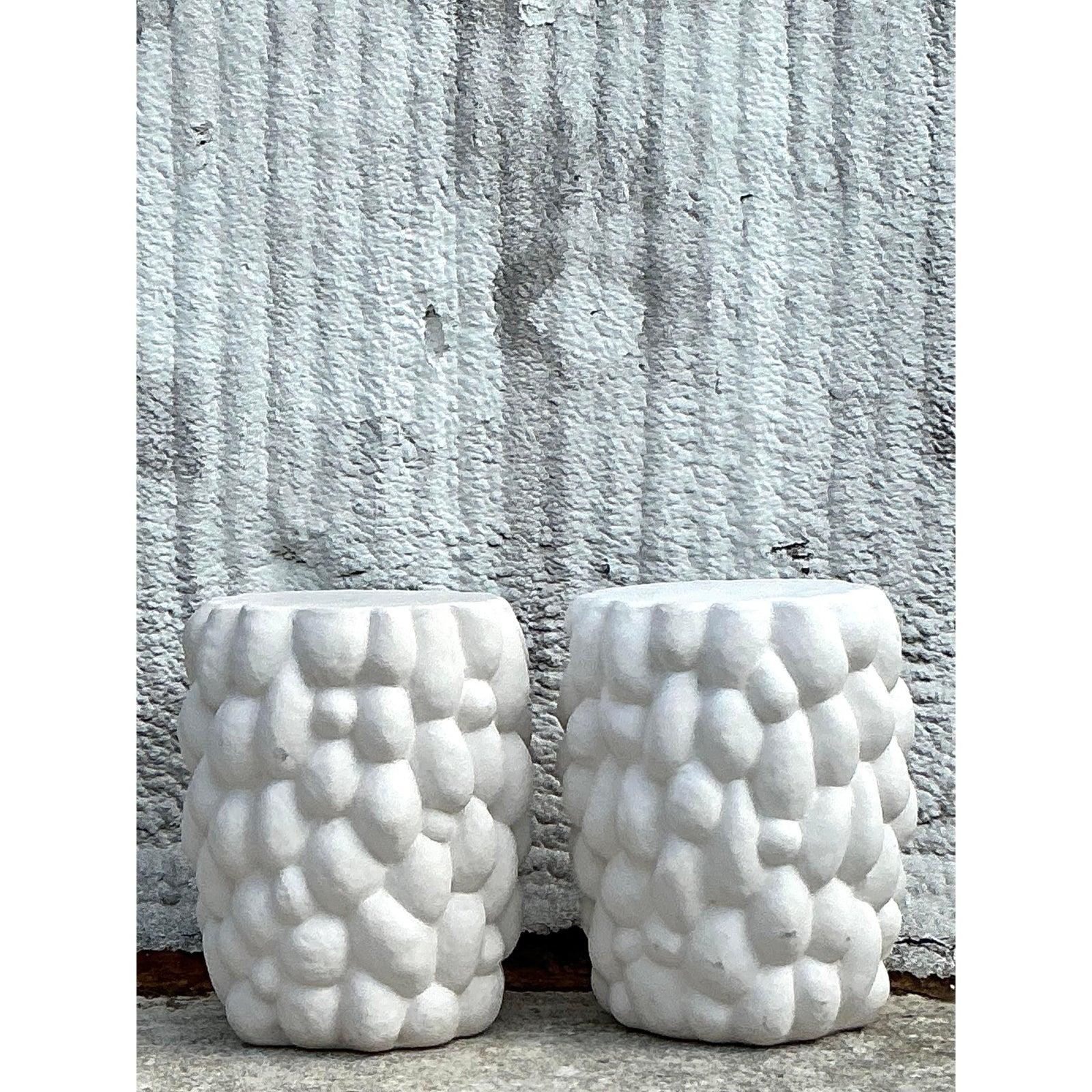 Vintage Boho Biomorphic Low Stools - a Pair In Good Condition For Sale In west palm beach, FL
