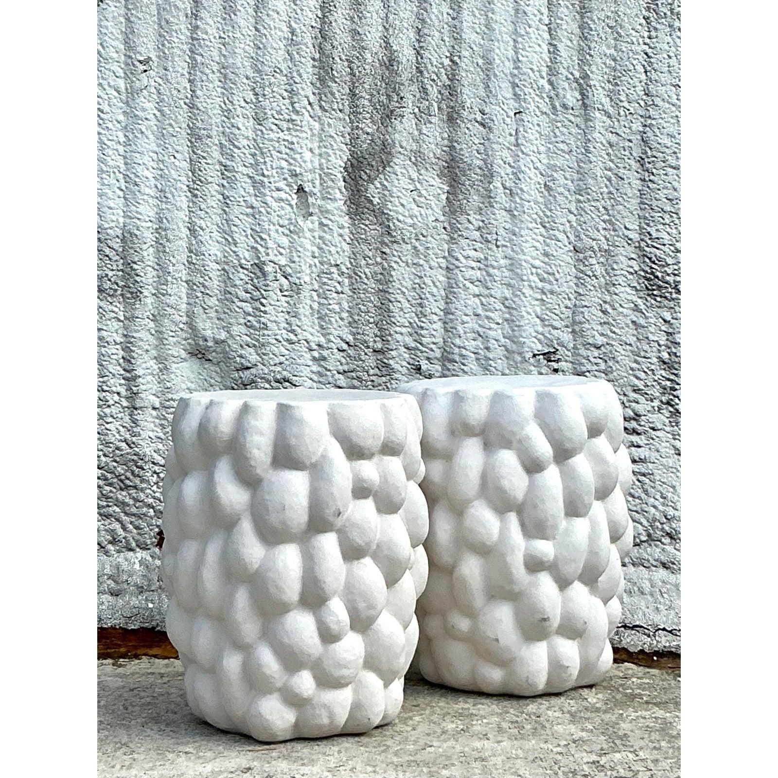 Contemporary Vintage Boho Biomorphic Low Stools - a Pair For Sale