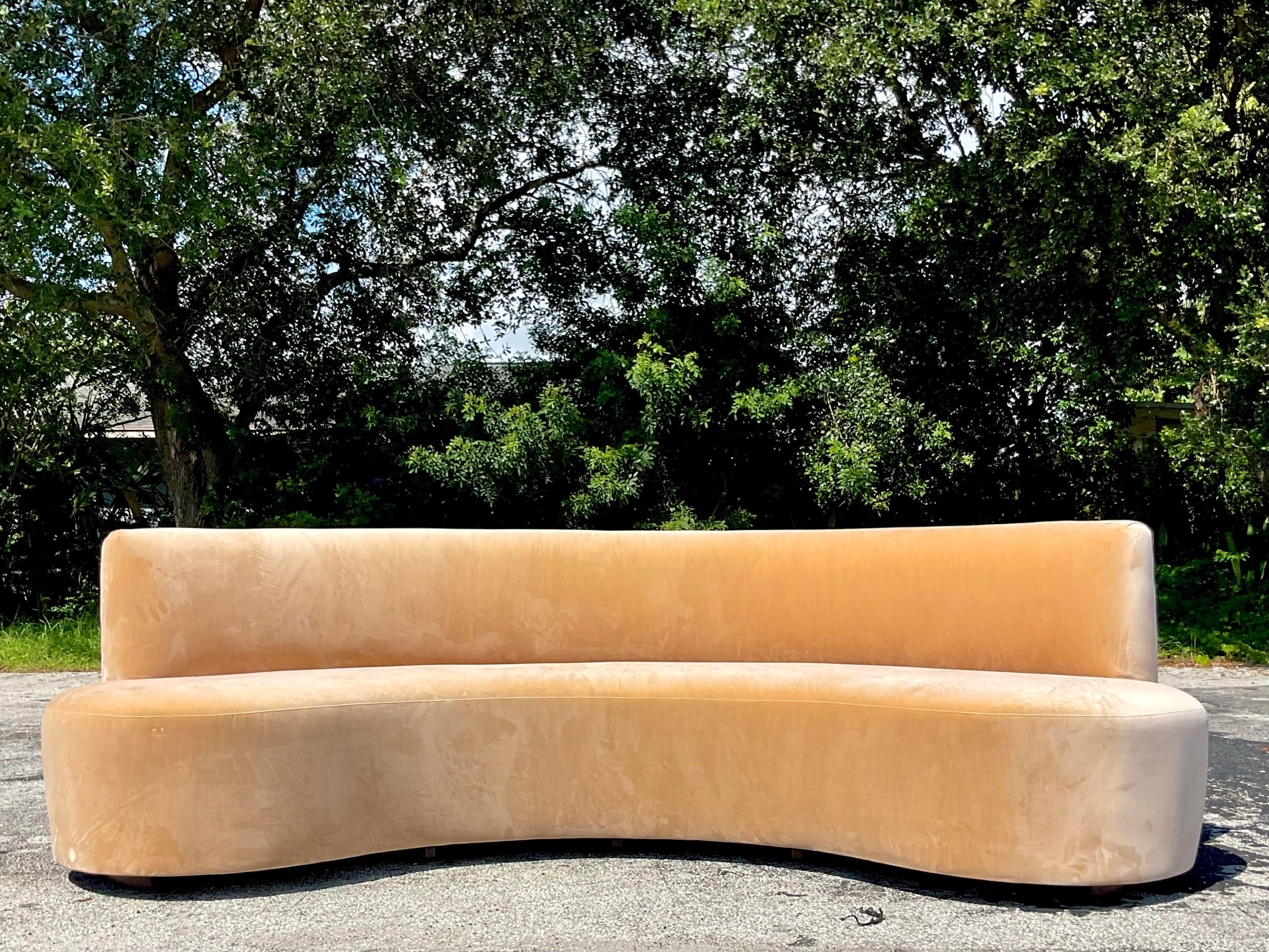 Upholstery Vintage Boho Biomorphic Velvet Sofa For Sale