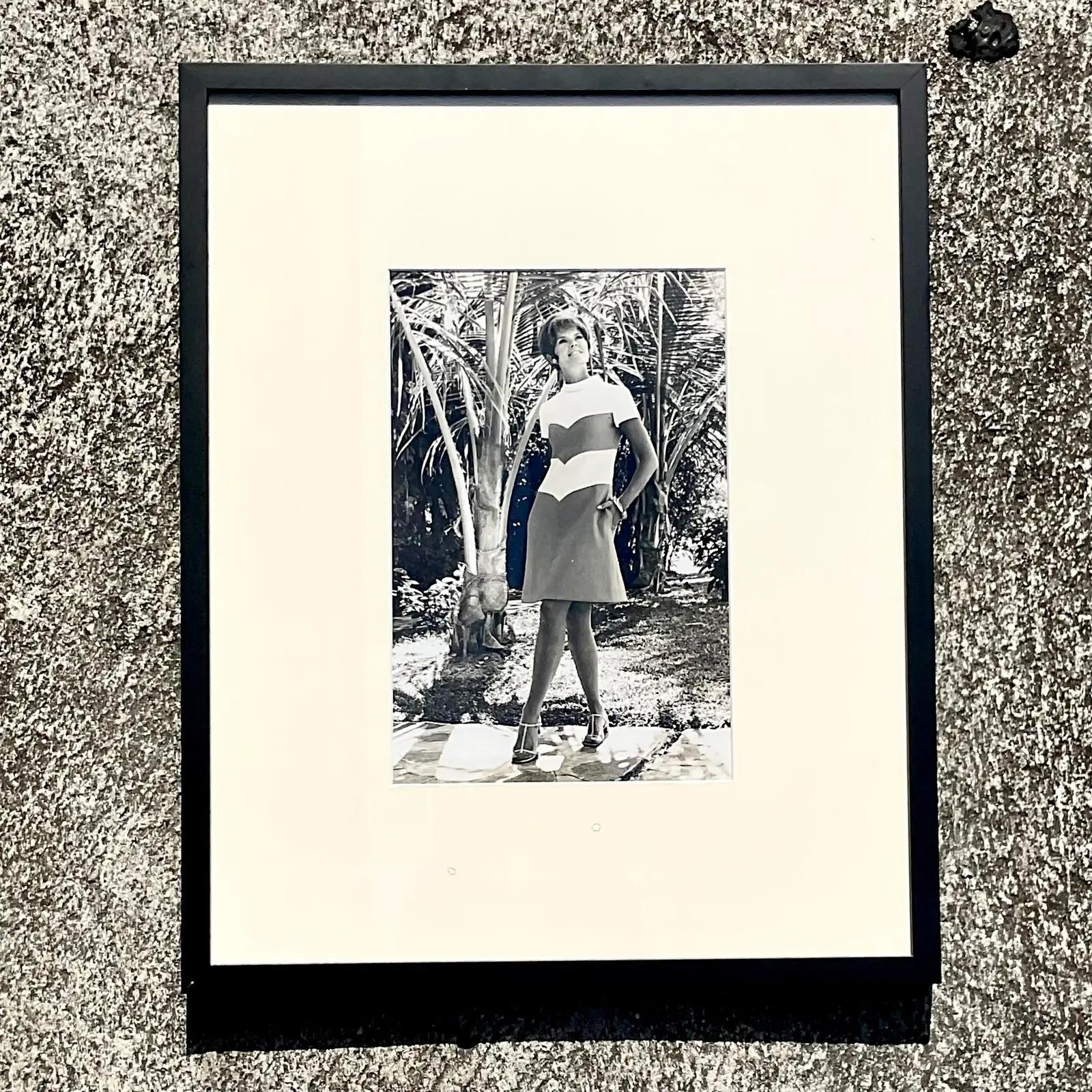 Paper Vintage Boho Black and White 1970s Fashion Photograph For Sale