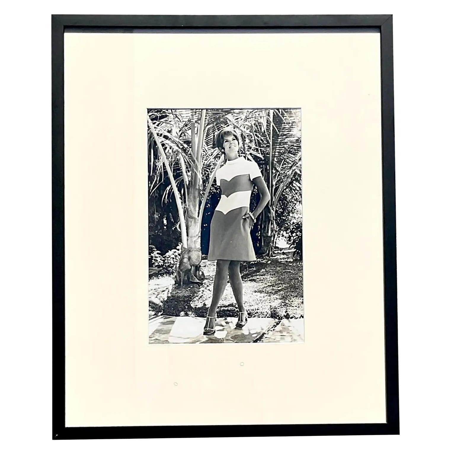 Vintage Boho Black and White 1970s Fashion Photograph