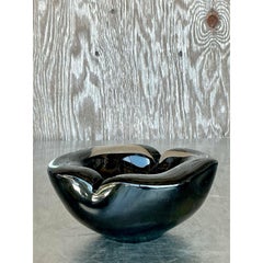 Vintage Boho Black Art Glass Bowl