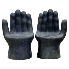 Vintage Boho Black Cast Composite Concrete Hand Chair - a Pair