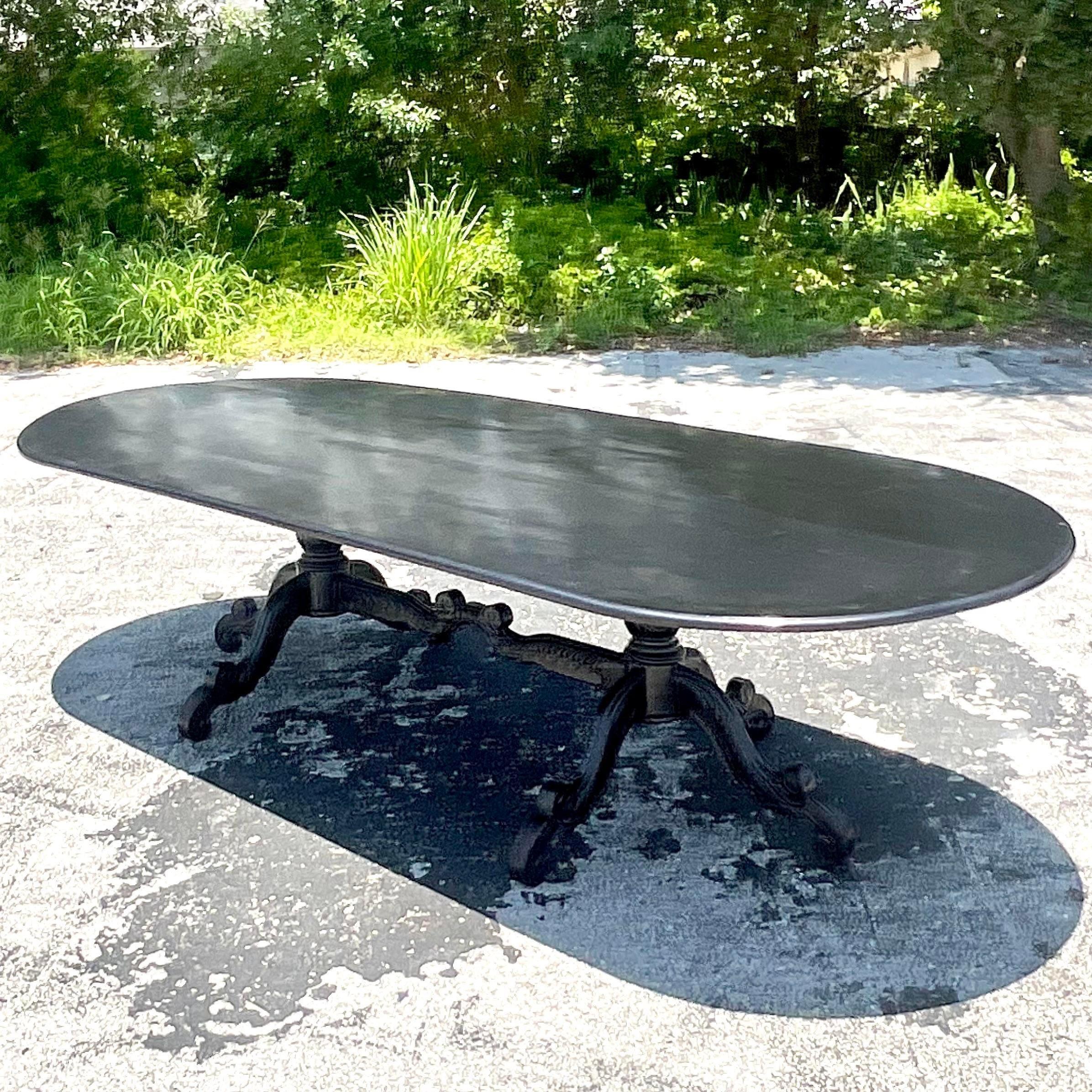 American Vintage Boho Black Lacquered Carved Duncan Phyfe Table For Sale