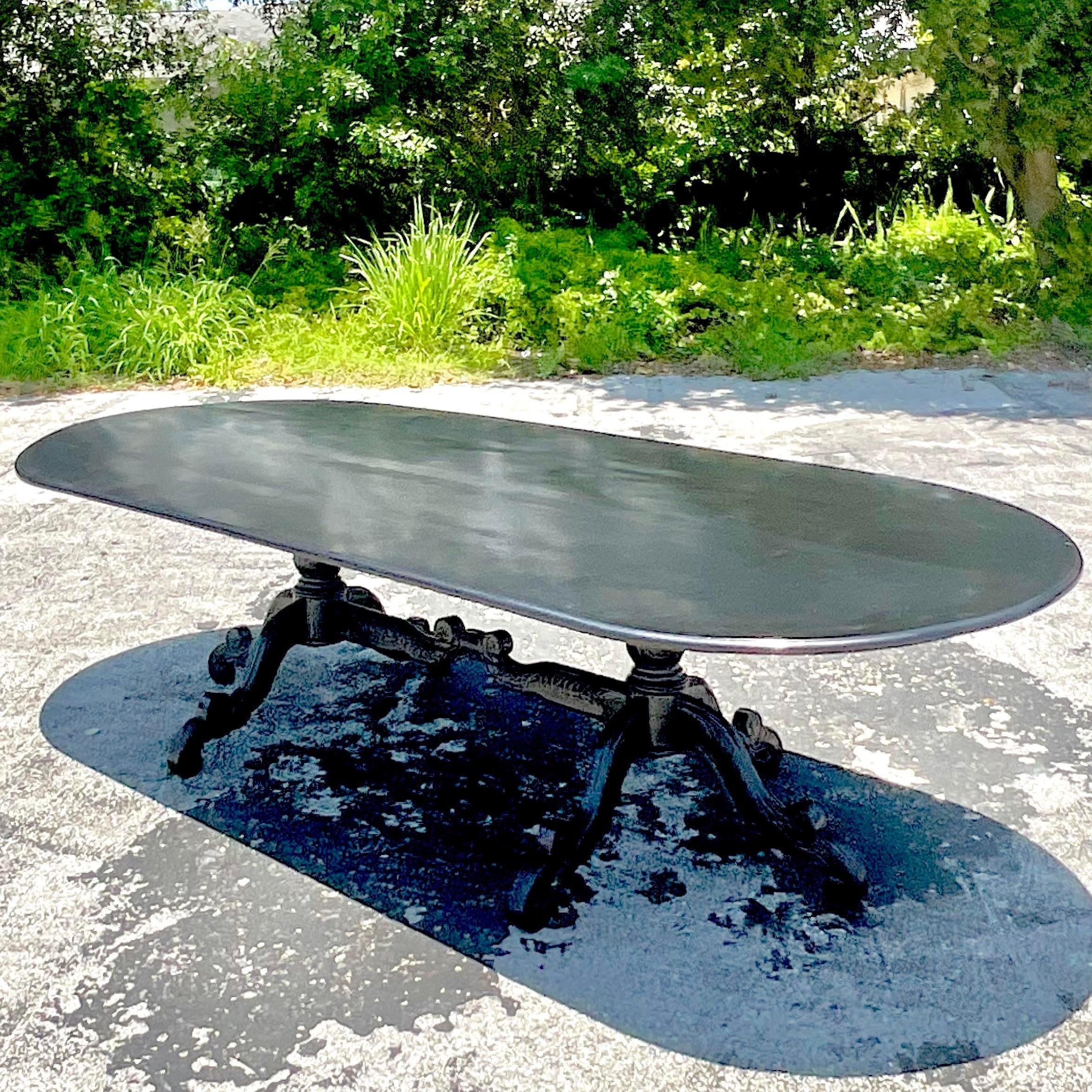 20th Century Vintage Boho Black Lacquered Carved Duncan Phyfe Table For Sale